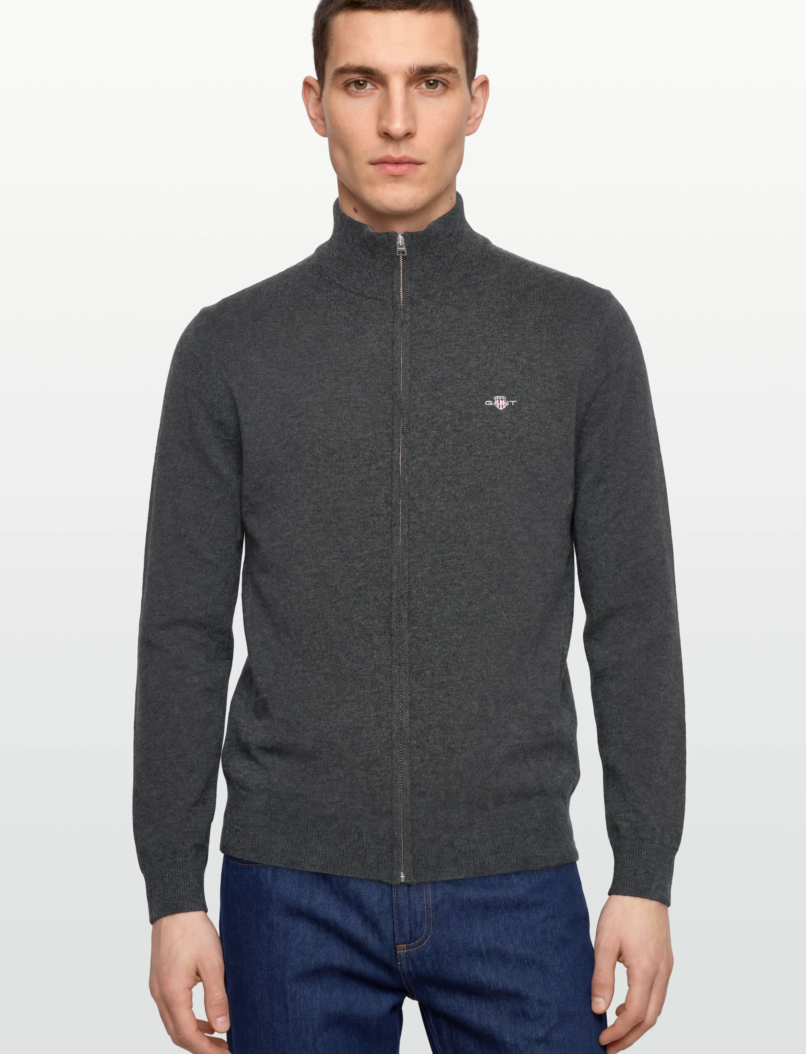 Gant - EXTRAFINE LAMBSWOOL ZIP CARDIGAN - cardigans - dk charcoal melange - 3