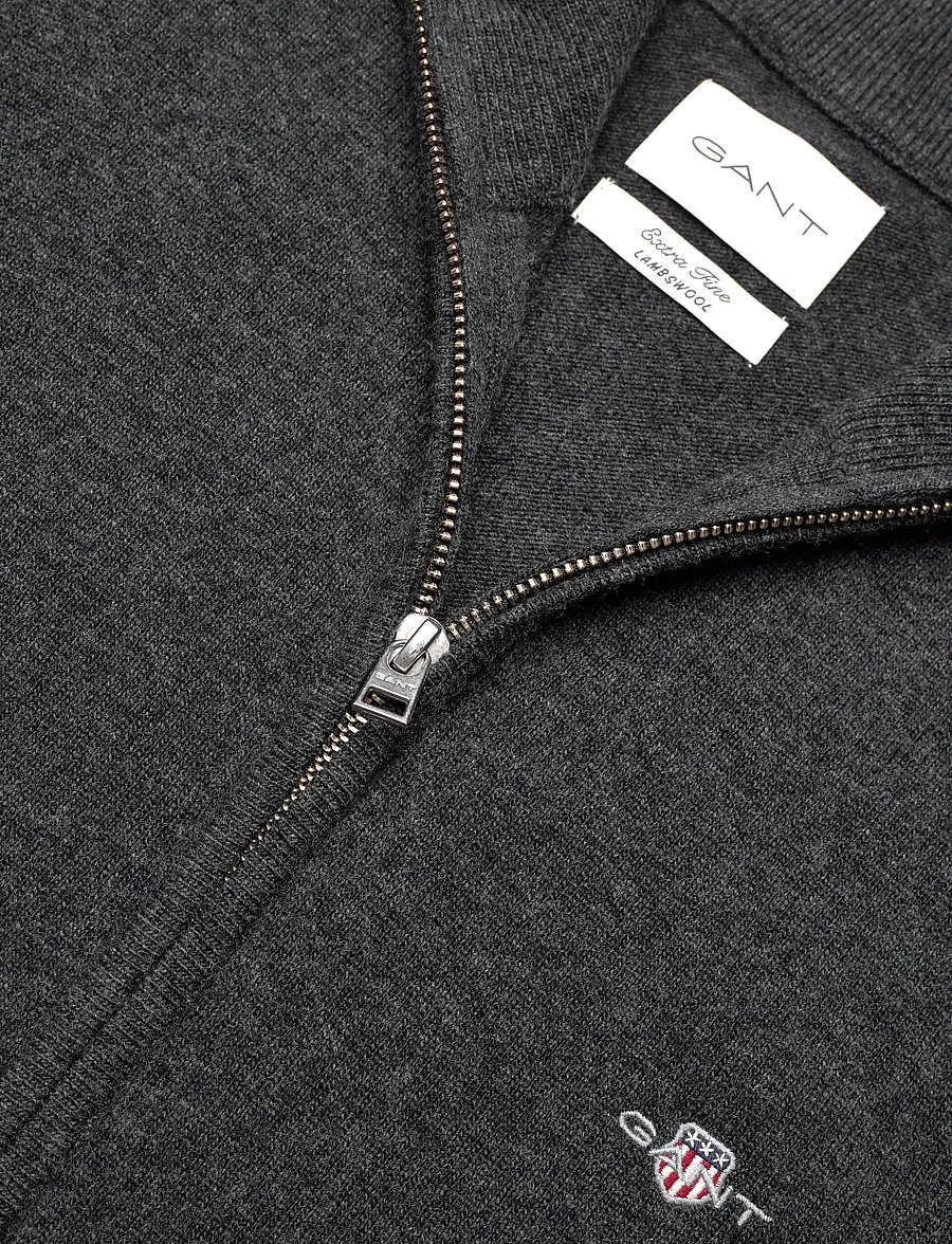 Gant - EXTRAFINE LAMBSWOOL ZIP CARDIGAN - full zip jumpers - dk charcoal melange - 5