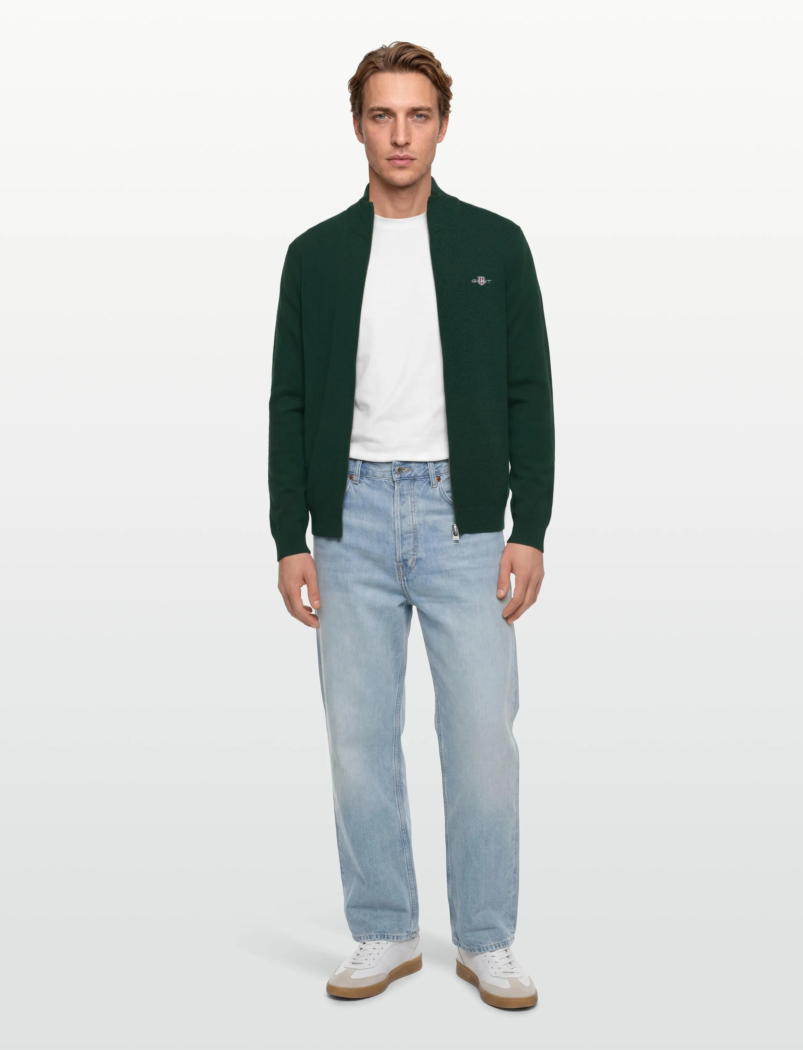 Gant - EXTRAFINE LAMBSWOOL ZIP CARDIGAN - cardigans - tartan green - 0