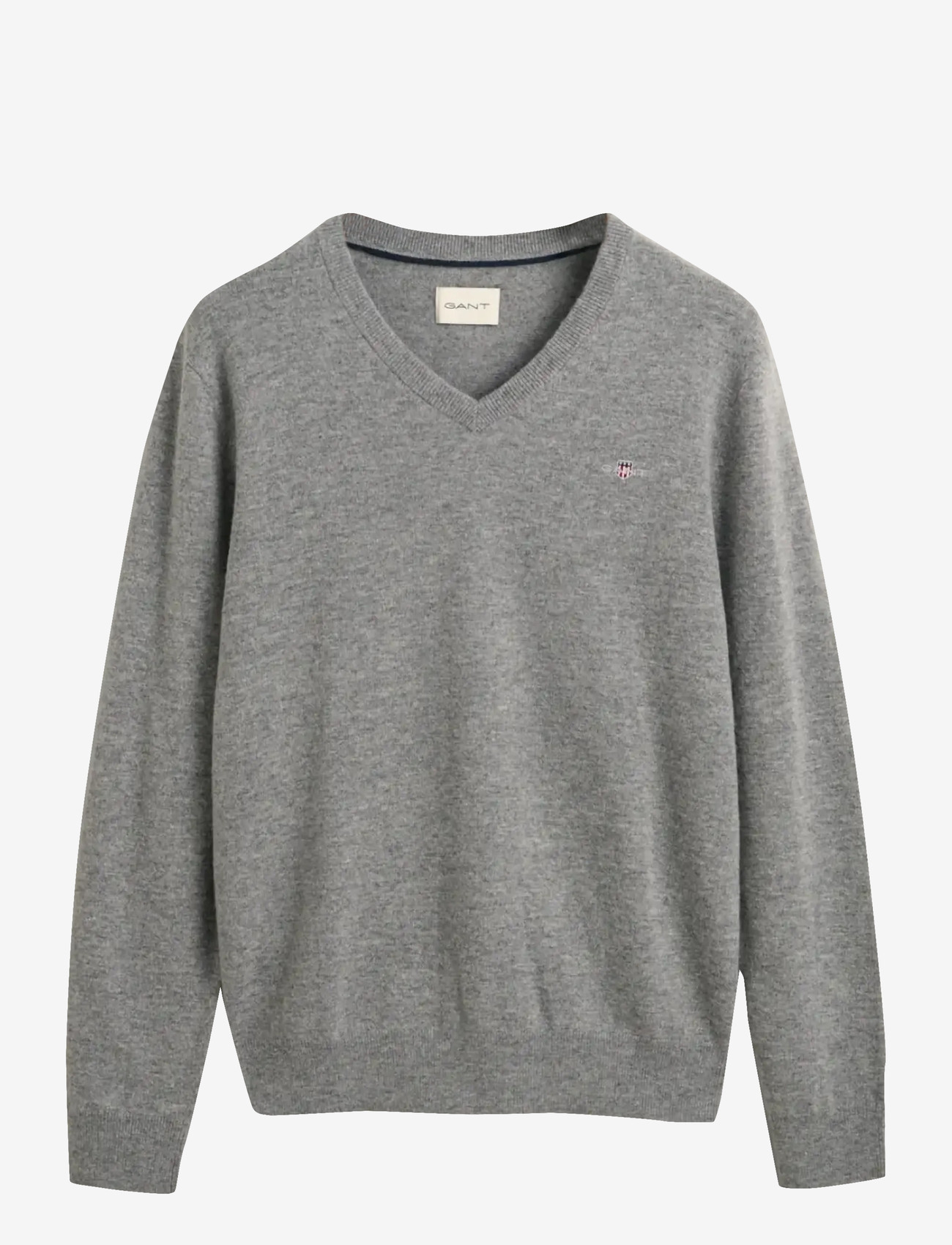 GANT - EXTRAFINE LAMBSWOOL V-NECK A/S - knitted v-necks - grey melange - 1