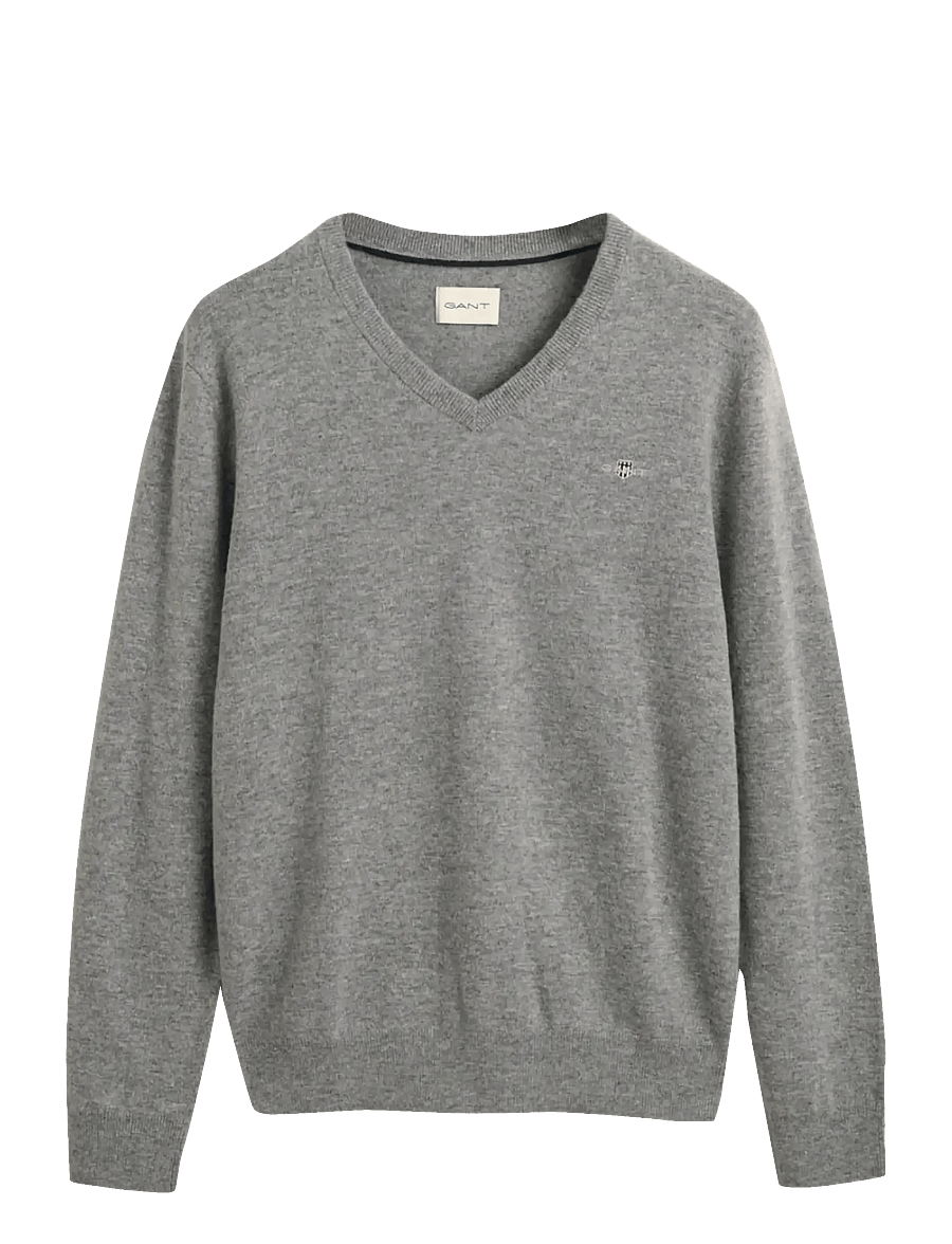 Gant - EXTRAFINE LAMBSWOOL V-NECK A/S - v-necks - grey melange - 1