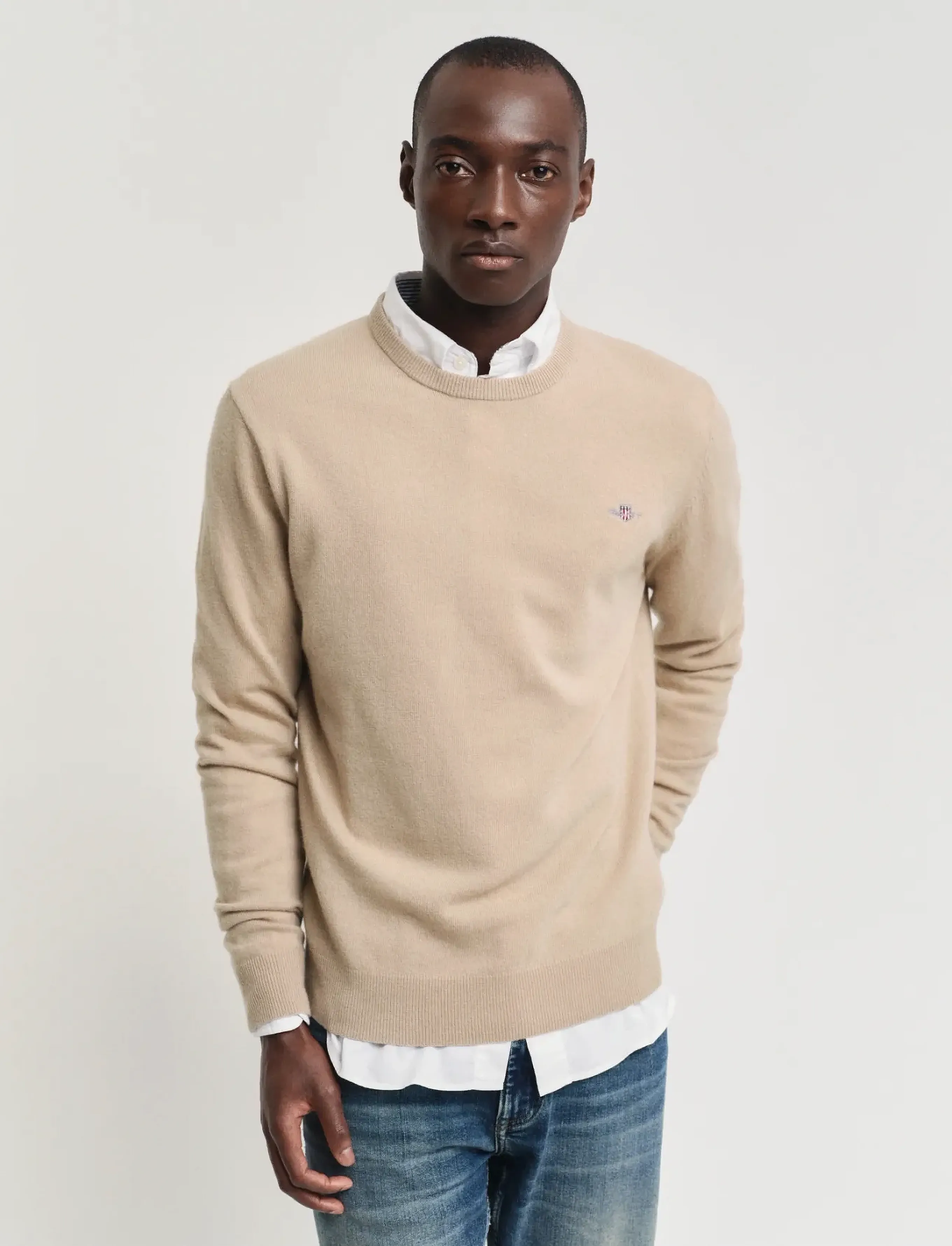 Gant Extrafine Lambswool C-Neck A/S, XXL, Knitwear, Beige - Round Necks, Männerswear