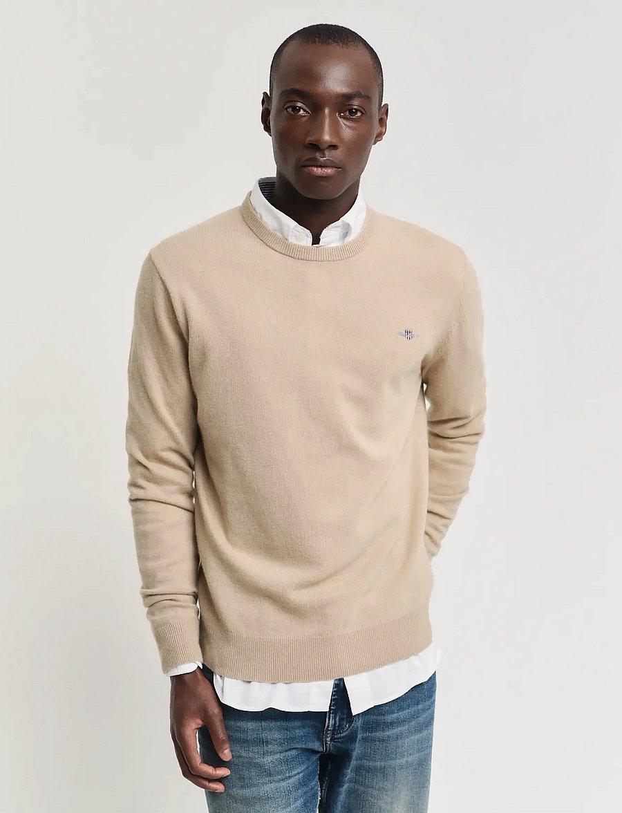 Gant - EXTRAFINE LAMBSWOOL C-NECK A/S - pulls col rond - concrete beige - 0
