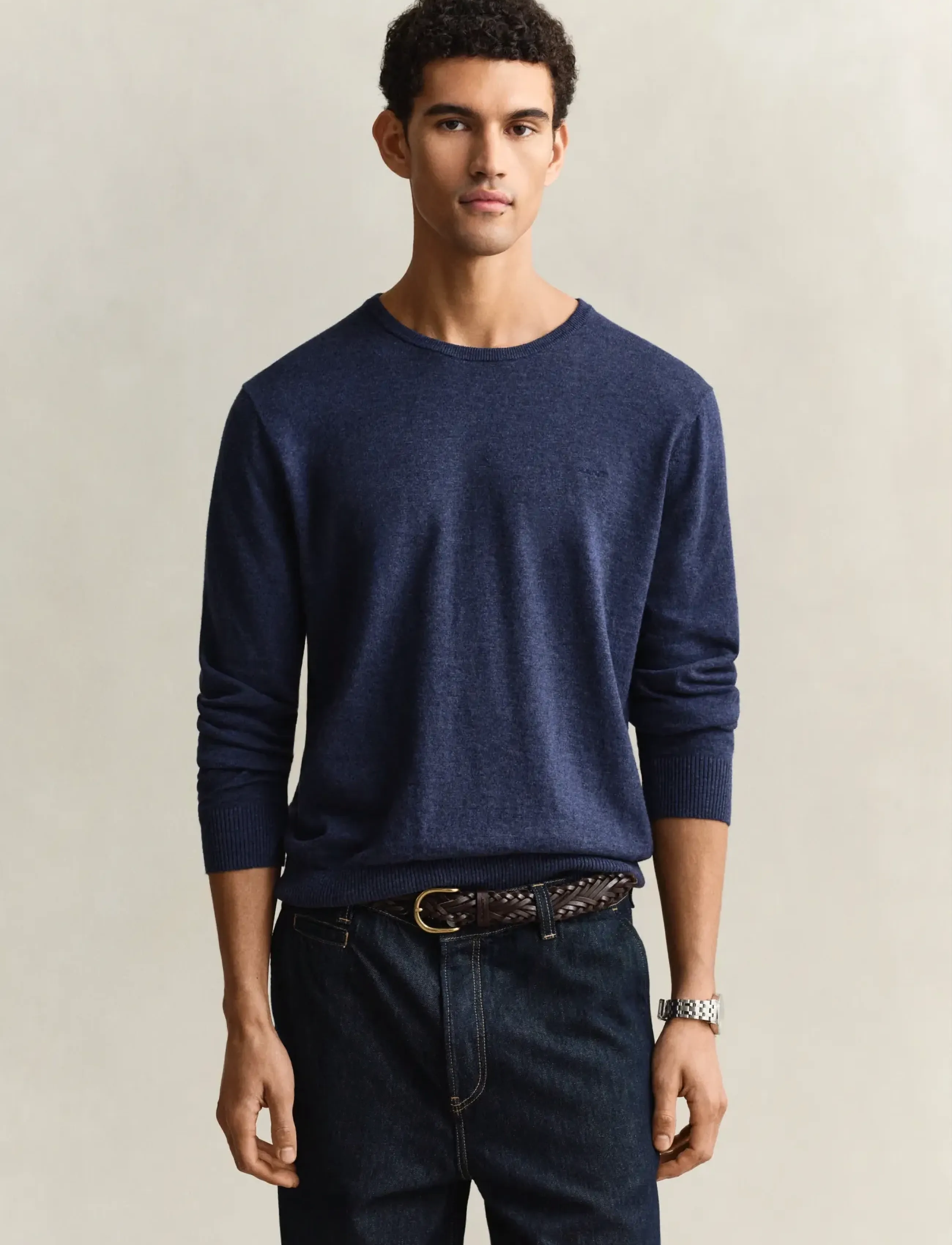 GANT SLUB COTTON LINEN C-NECK - Linnekläder - DARK INDIGO MELANGE / navy