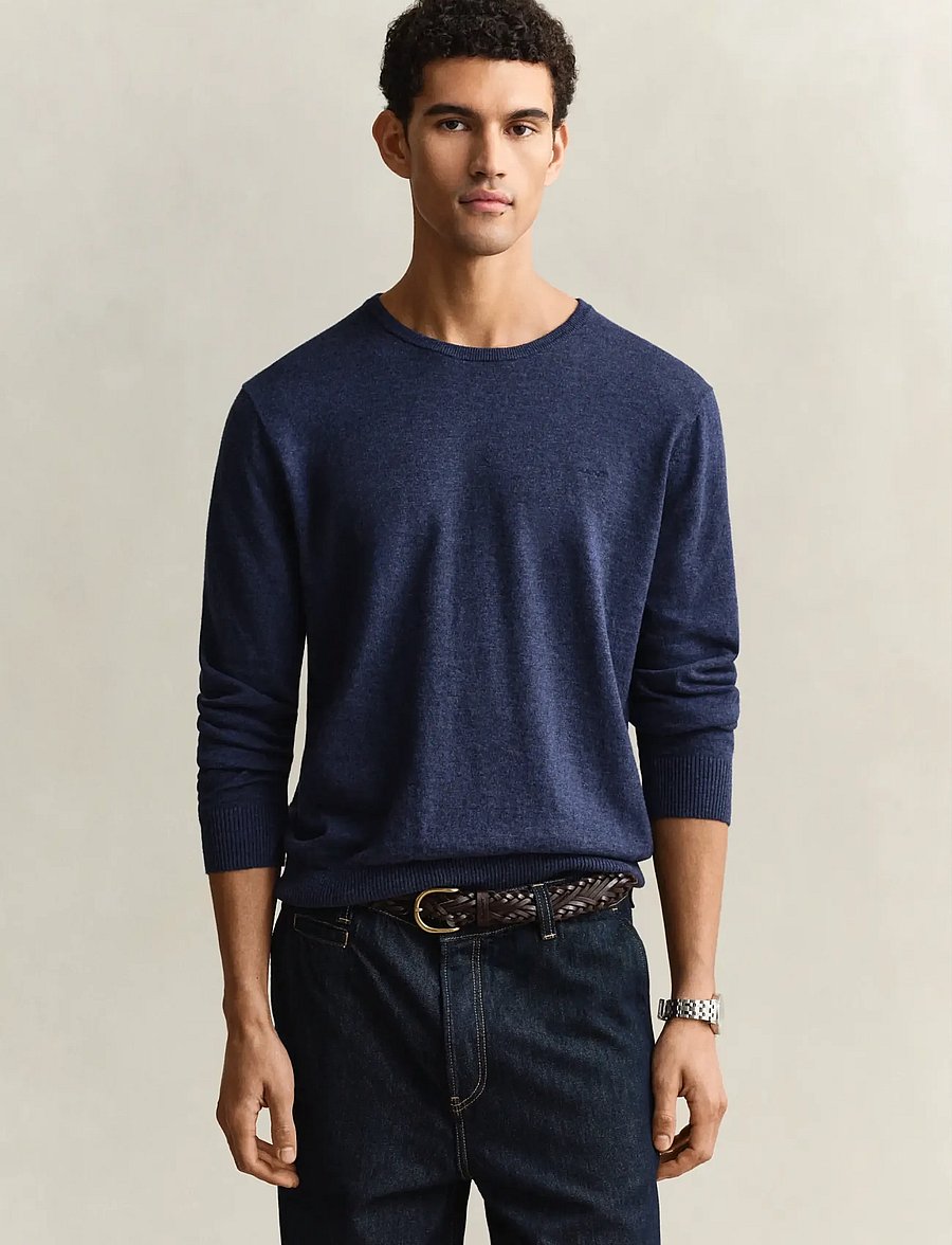 Gant - SLUB COTTON LINEN C-NECK - rund hals - dark indigo melange - 0
