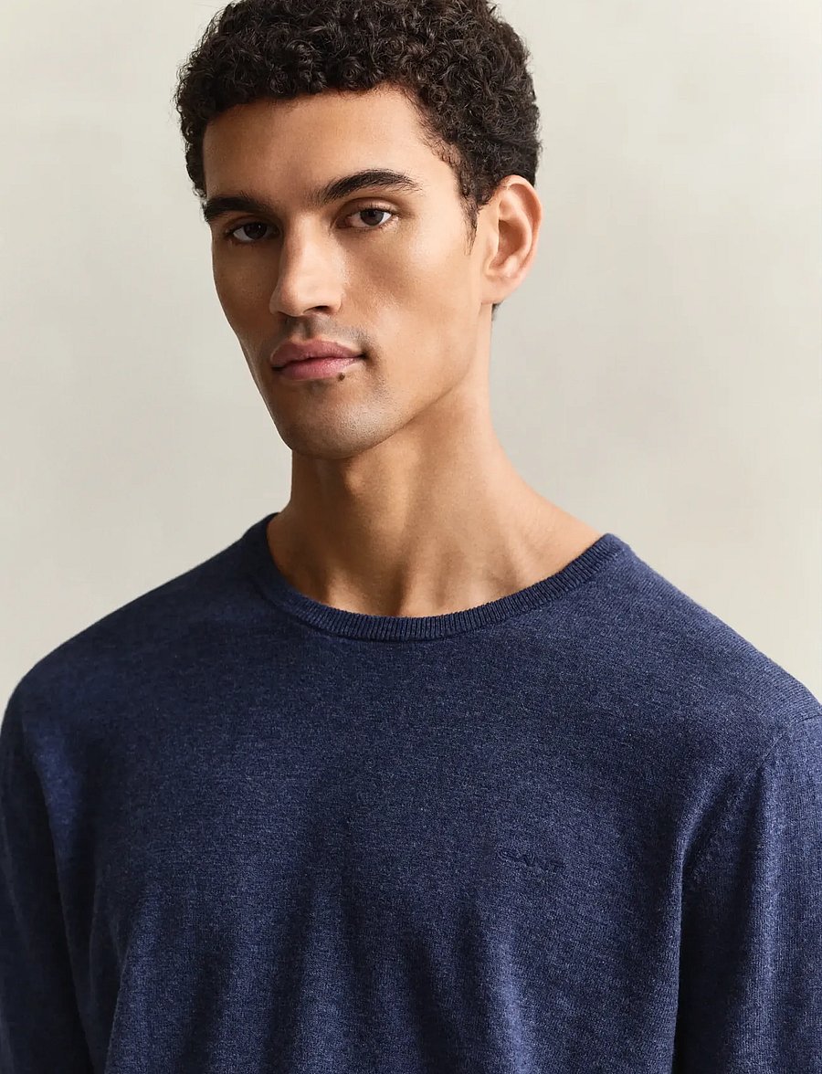 Gant - SLUB COTTON LINEN C-NECK - rund hals - dark indigo melange - 3
