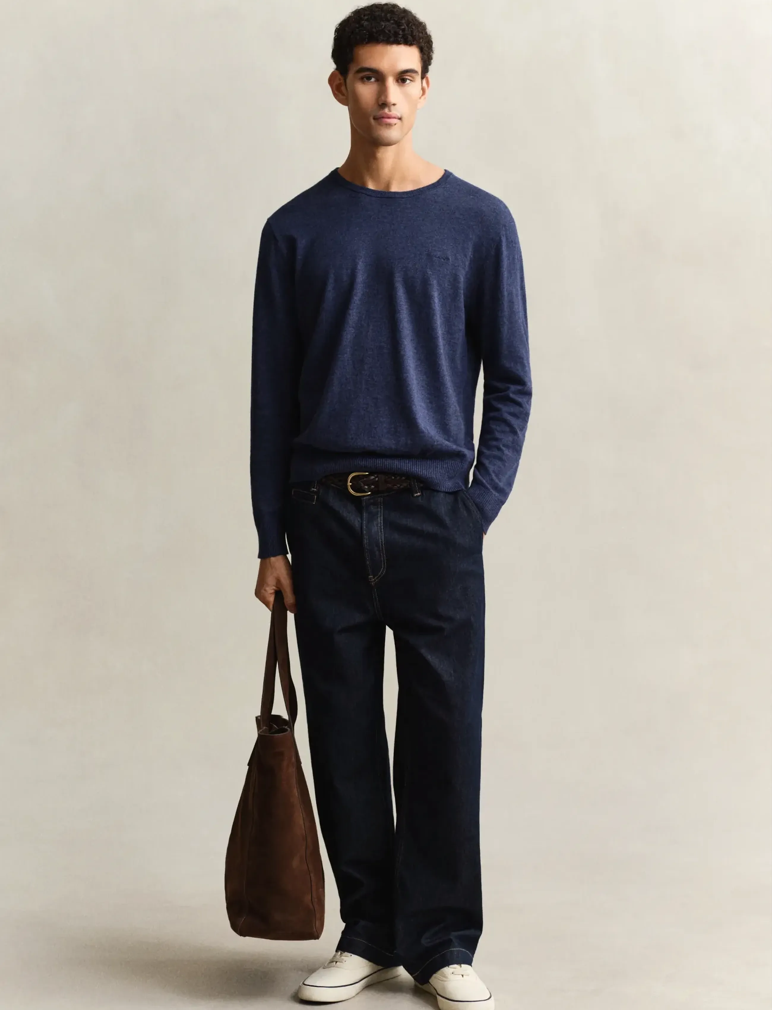 Gant - SLUB COTTON LINEN C-NECK - rund hals - dark indigo melange - 4
