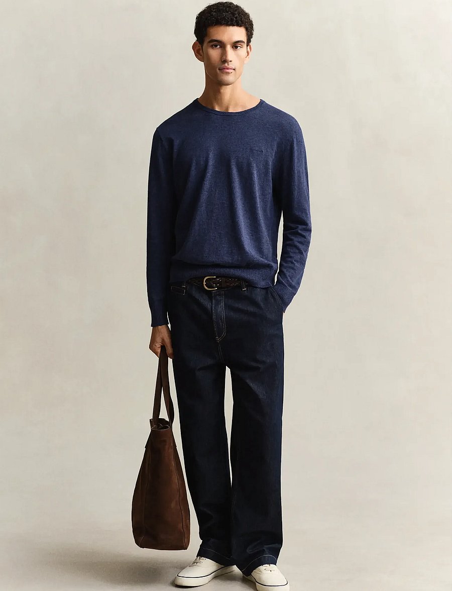 Gant - SLUB COTTON LINEN C-NECK - rund hals - dark indigo melange - 4