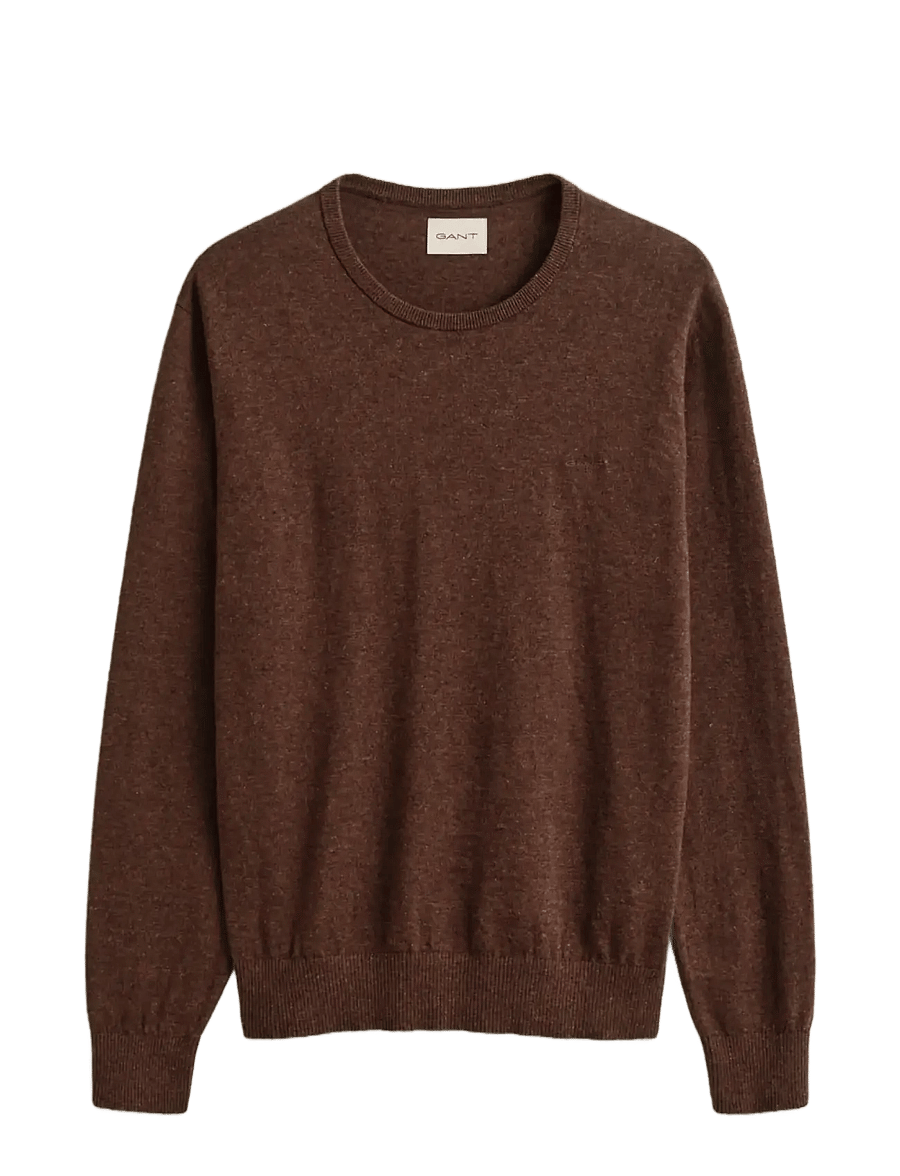 Gant - SLUB COTTON LINEN C-NECK - rund hals - hazelnut melange - 1
