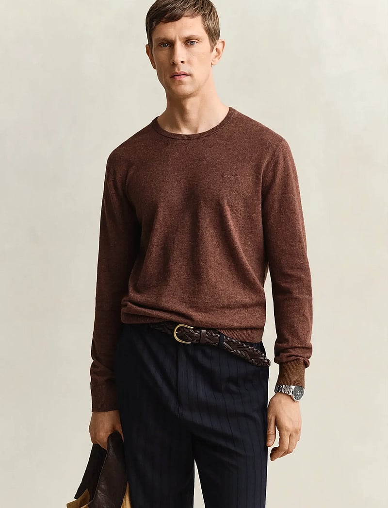 GANT - SLUB COTTON LINEN C-NECK - Ümmarguse kaelusega kudumid - hazelnut melange - 0