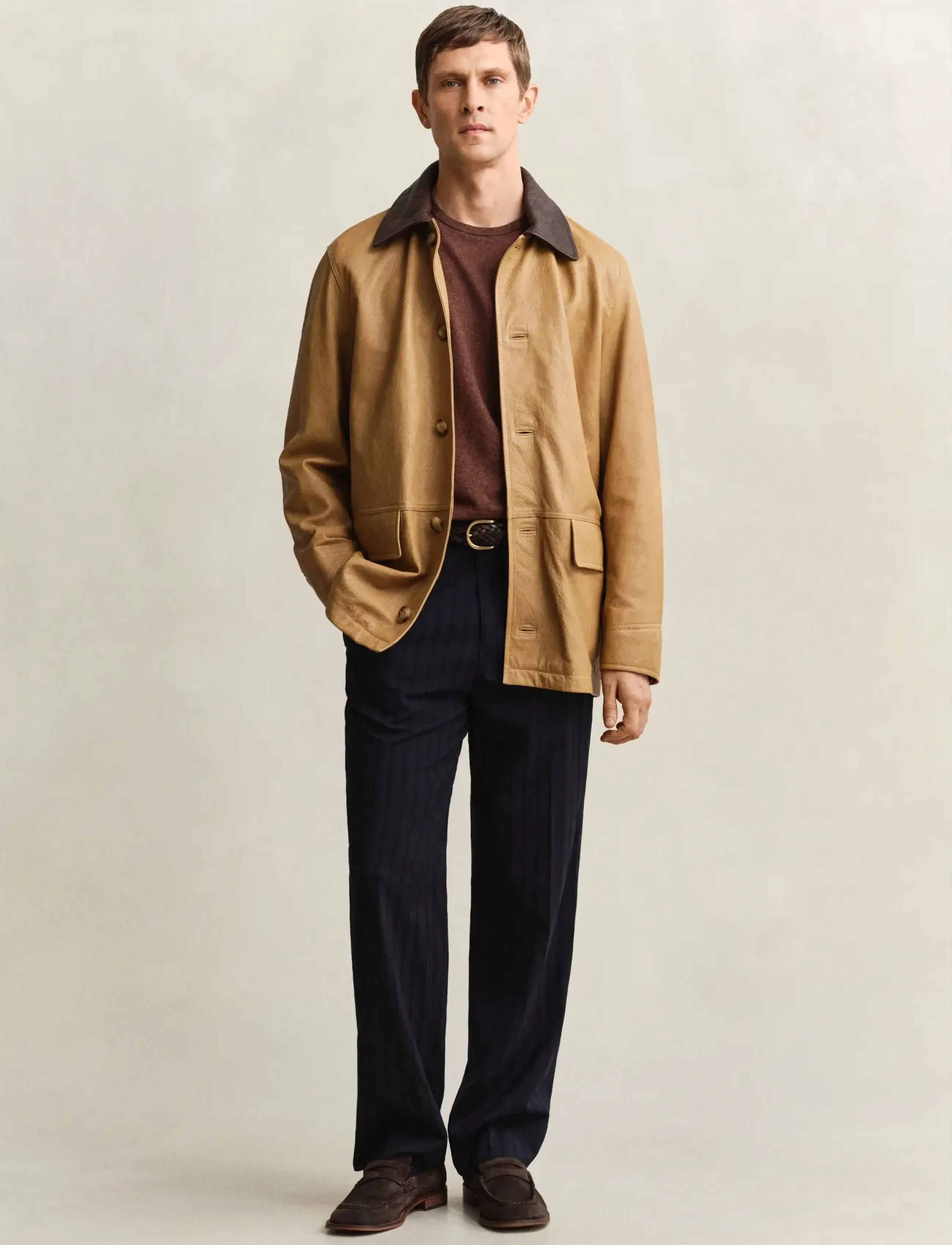 Gant - SLUB COTTON LINEN C-NECK - rund hals - hazelnut melange - 4