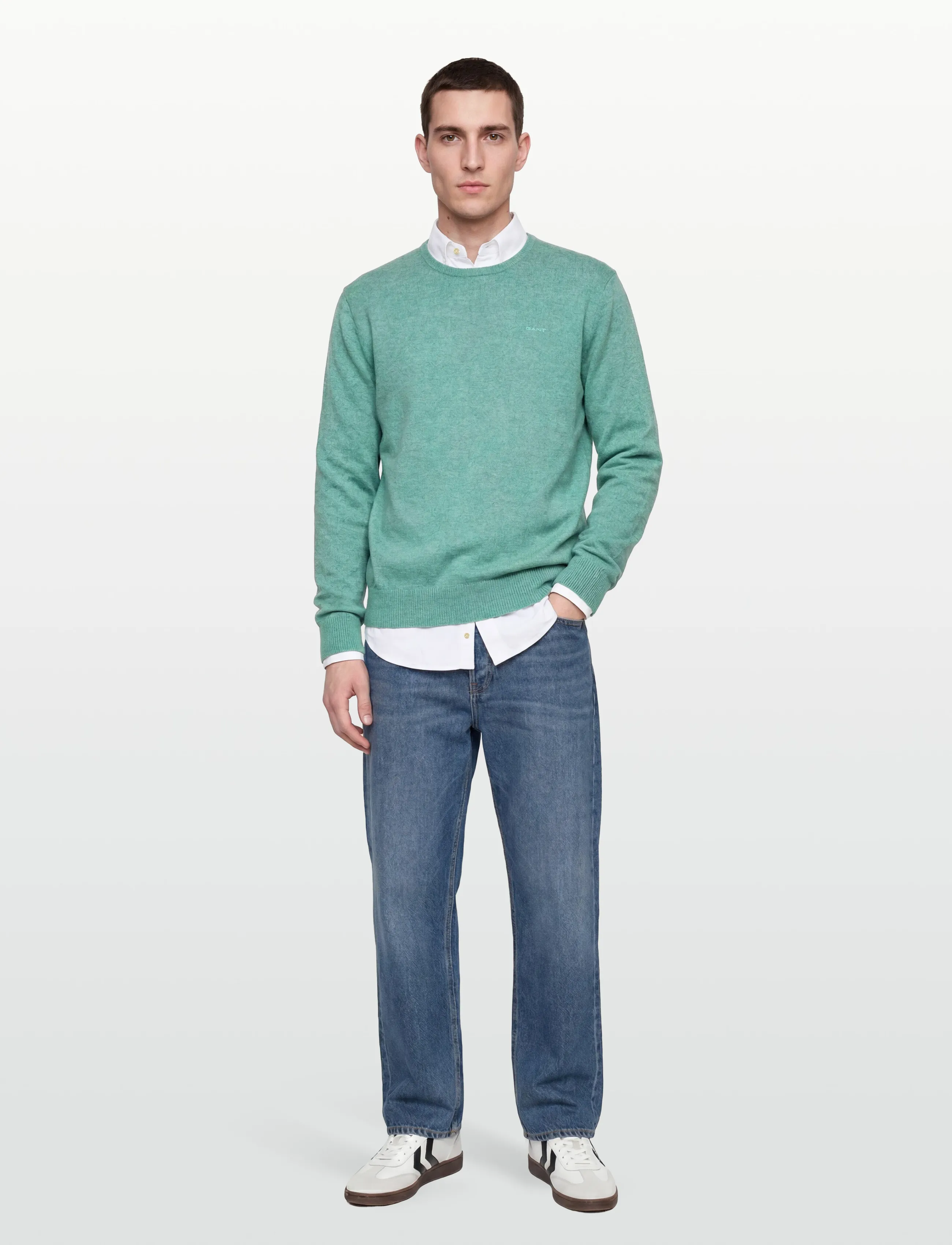 GANT SLUB COTTON LINEN C-NECK - Linnekläder - OCEAN GREEN MELANGE / green