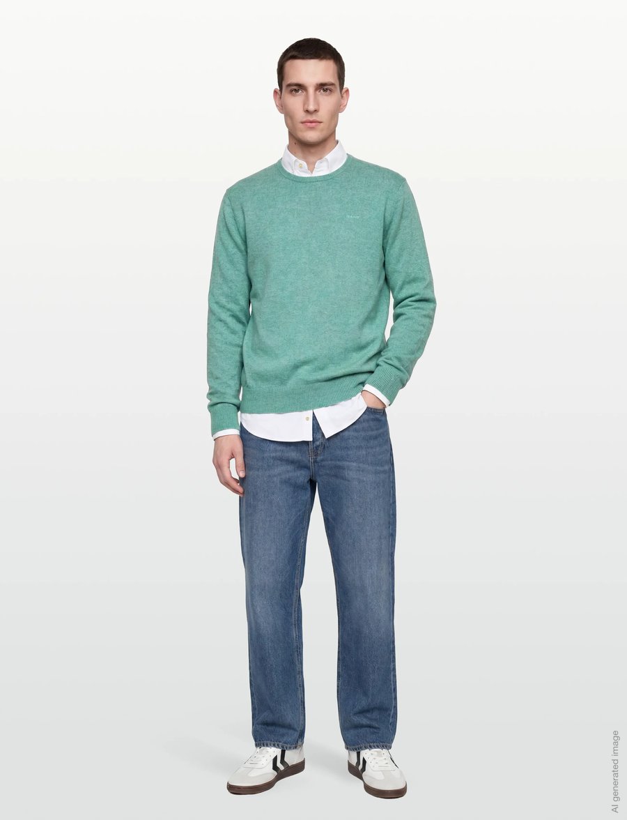 Gant - SLUB COTTON LINEN C-NECK - rund hals - ocean green melange - 0