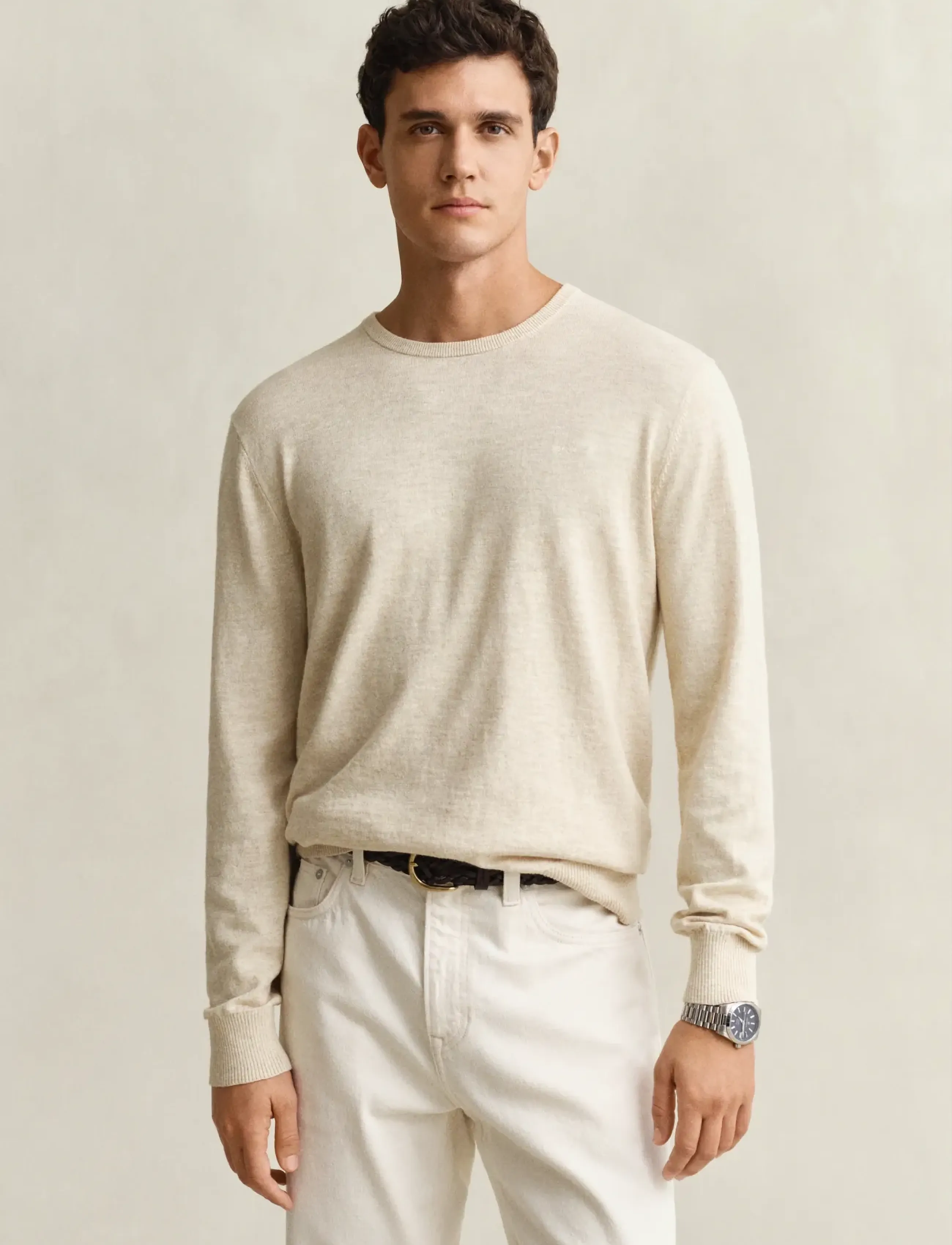 GANT SLUB COTTON LINEN C-NECK - Shop by occasion - SEED MELANGE / beige
