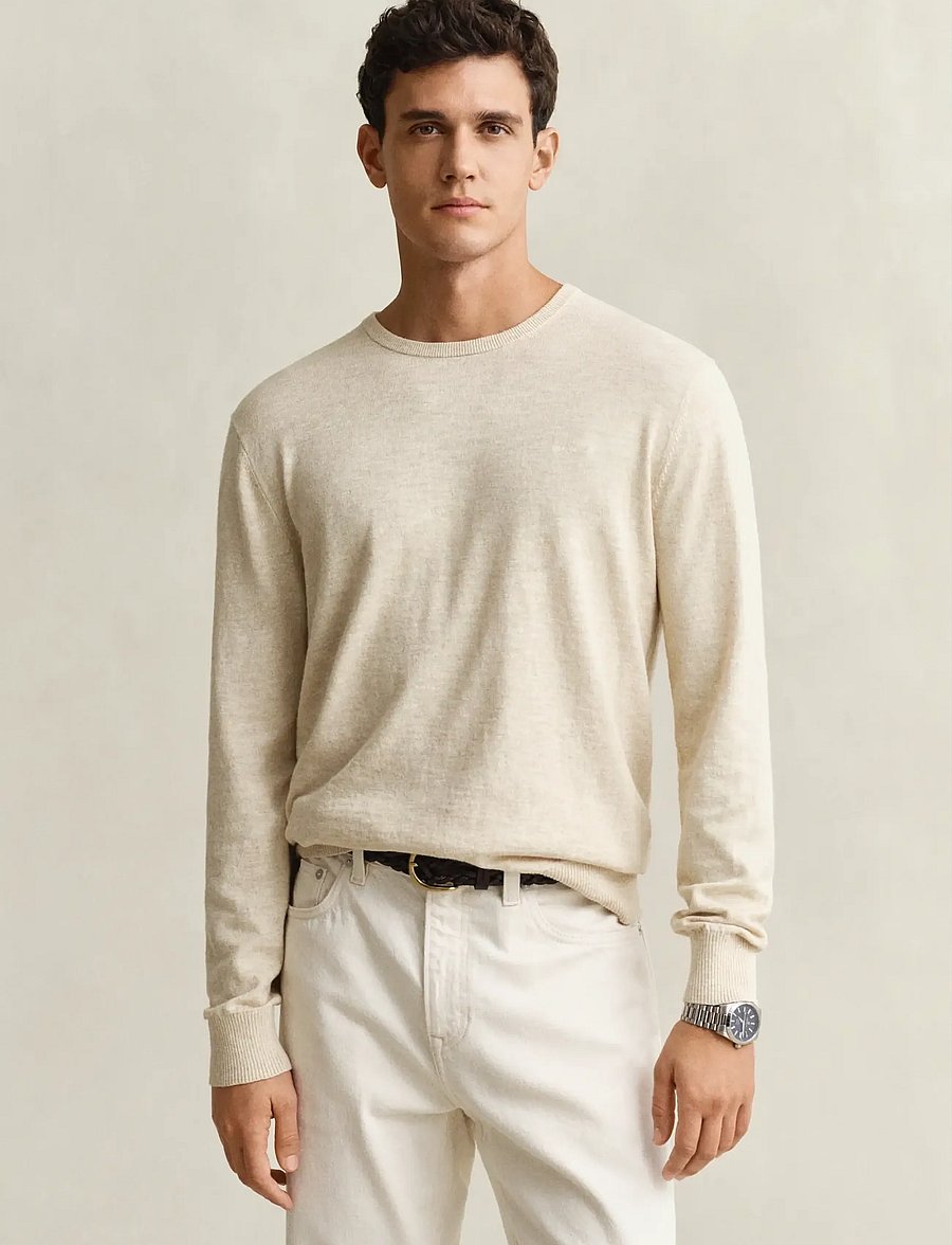 Gant - SLUB COTTON LINEN C-NECK - rund hals - seed melange - 0