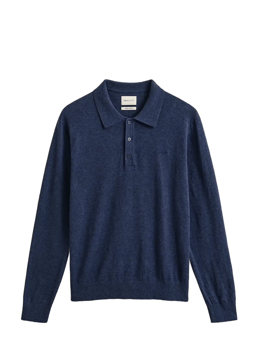 Gant - SLUB COTTON LINEN POLO - pikkade varrukatega kootud polosärgid - dark indigo melange - 1