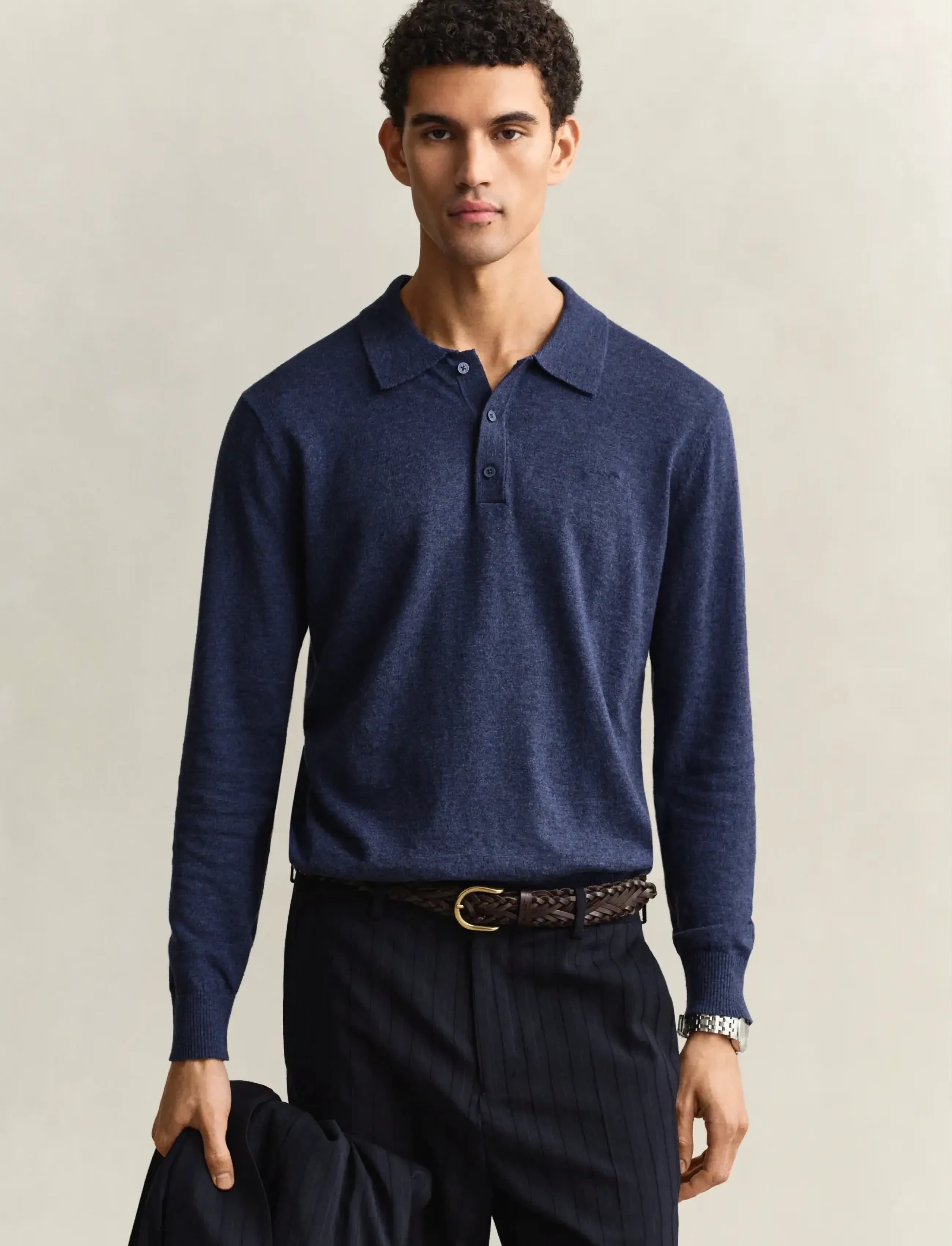 Gant Slub Cotton Linen Polo, Mænd, Polotrøje, Navy, Str: XXXL