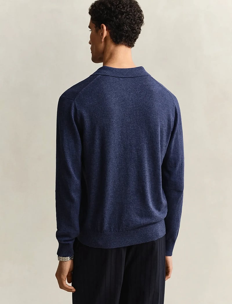 GANT - SLUB COTTON LINEN POLO - kootud polosärgid - dark indigo melange - 2