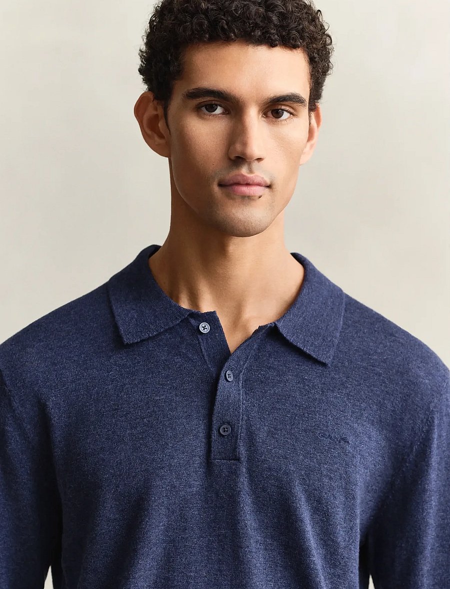 Gant - SLUB COTTON LINEN POLO - pikkade varrukatega kootud polosärgid - dark indigo melange - 3