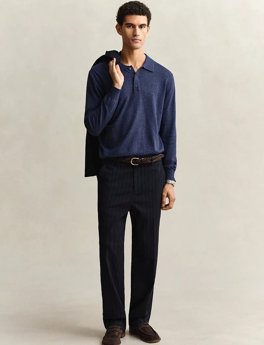 Gant - SLUB COTTON LINEN POLO - pikkade varrukatega kootud polosärgid - dark indigo melange - 4