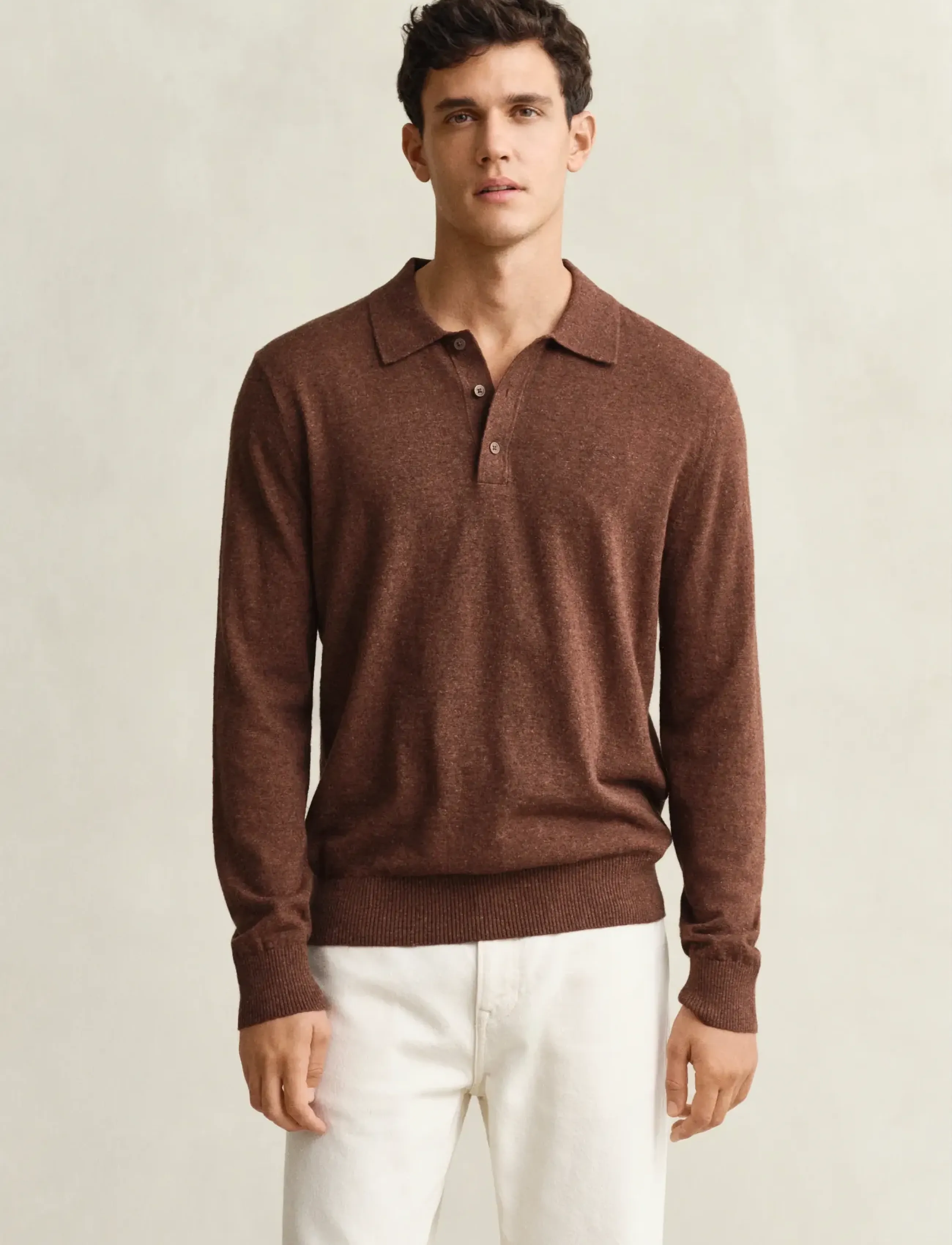 GANT SLUB COTTON LINEN POLO - Shop by occasion - HAZELNUT MELANGE / brown
