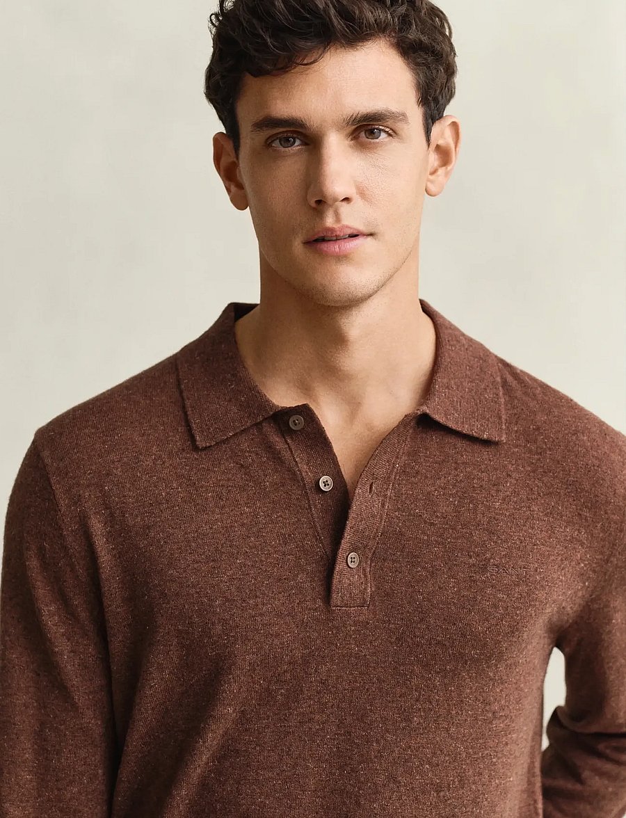 Gant - SLUB COTTON LINEN POLO - prjónaðir, síðerma pólóbolir - hazelnut melange - 3