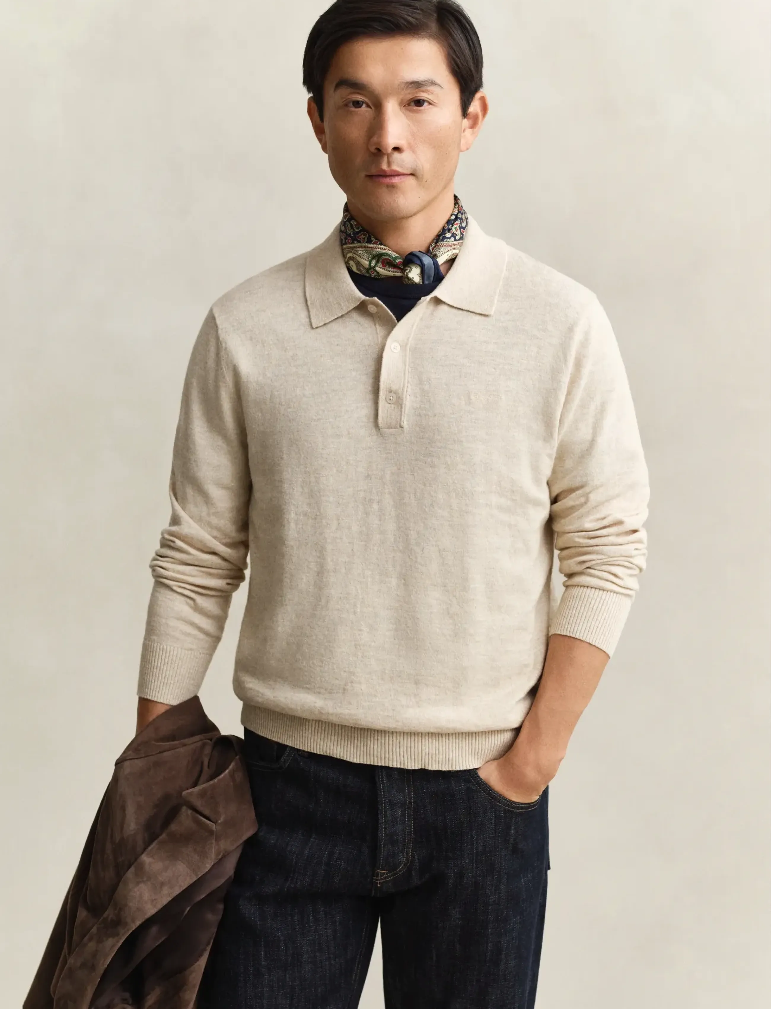 Gant Slub Cotton Linen Polo, Mænd, Polotrøje, Beige, Str: M