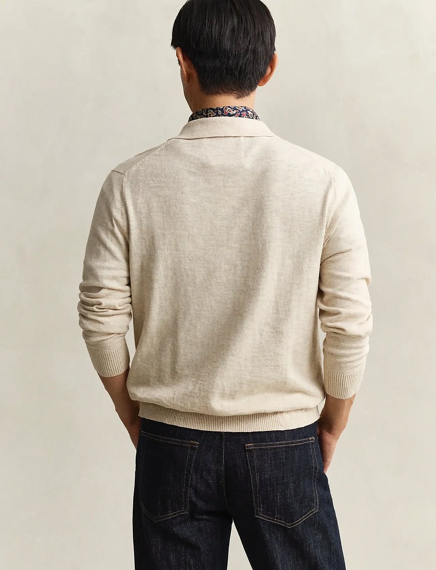 Gant - SLUB COTTON LINEN POLO - poloer i strik med lange ærmer - seed melange - 2