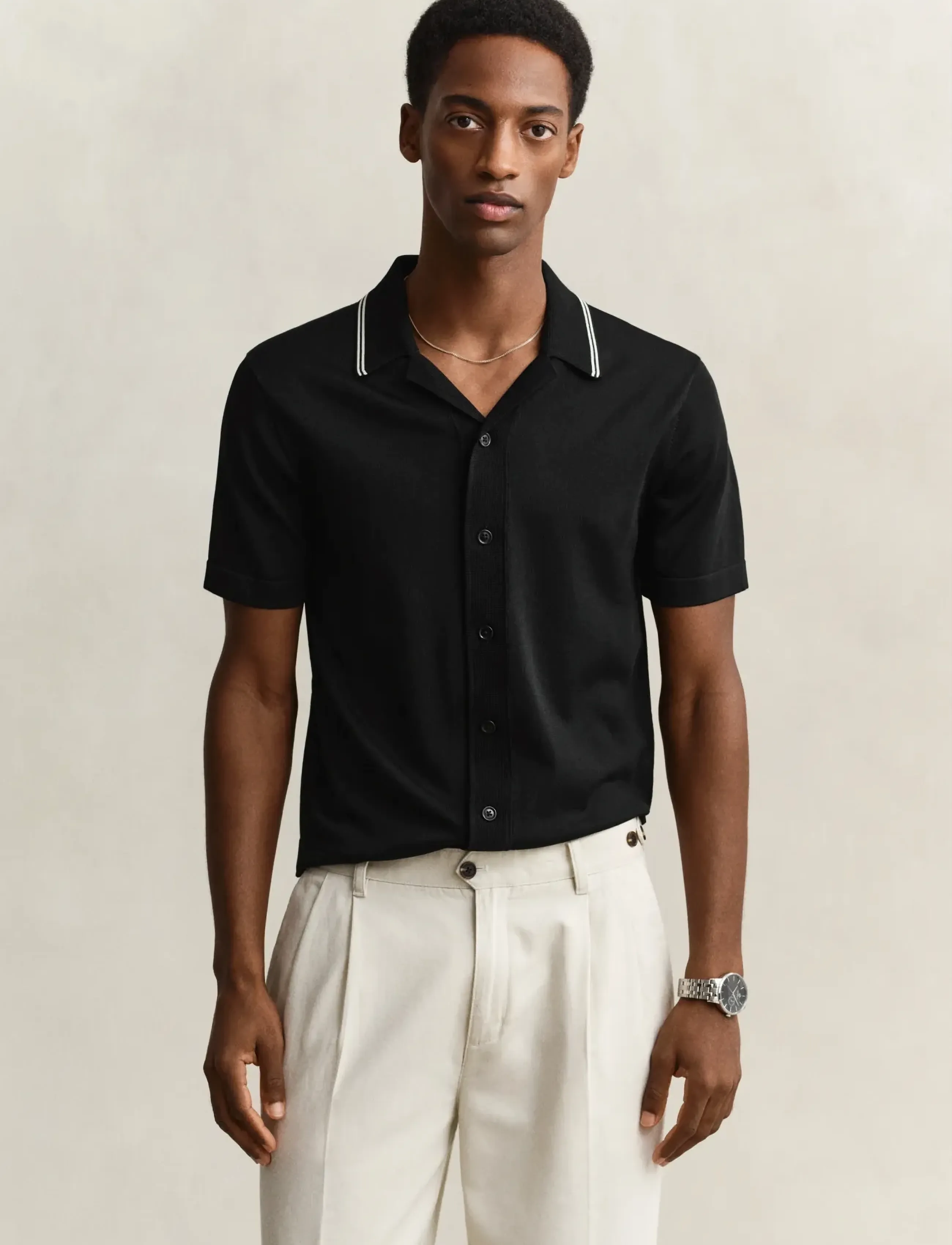 Gant Resort Collar Polo, Mænd, Strikket Resort Polo, Sort, Str: S