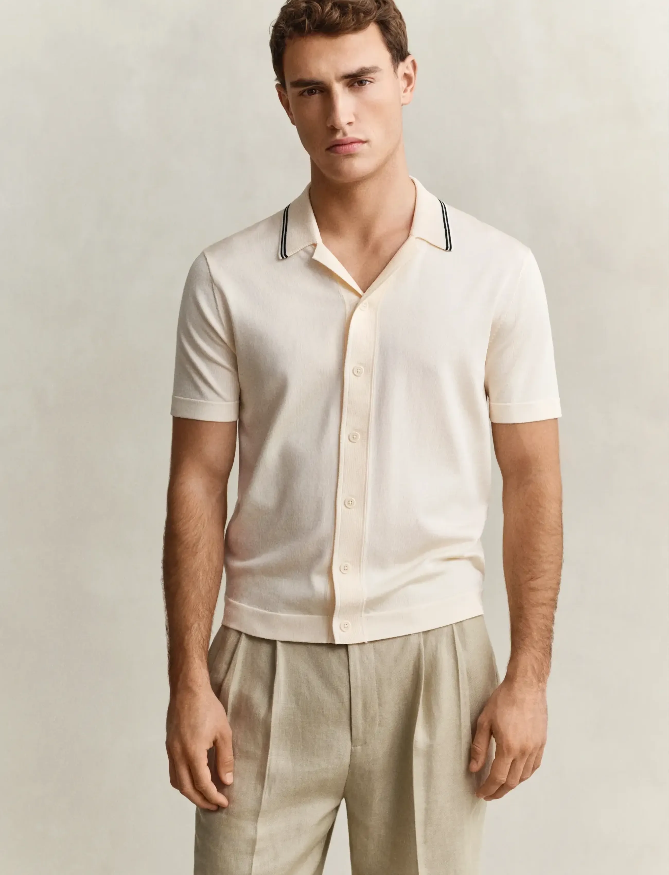 Gant Resort Collar Polo, Mænd, Strikket Resort Polo, Cream, Str: XL