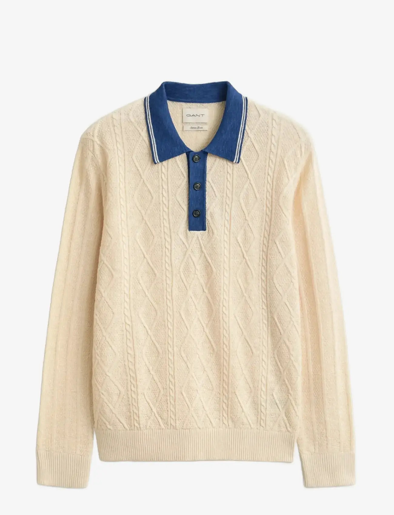 GANT - LINEN COTTON SILK BLEND CABLE POLO - kootud polosärgid - creamed white - 1