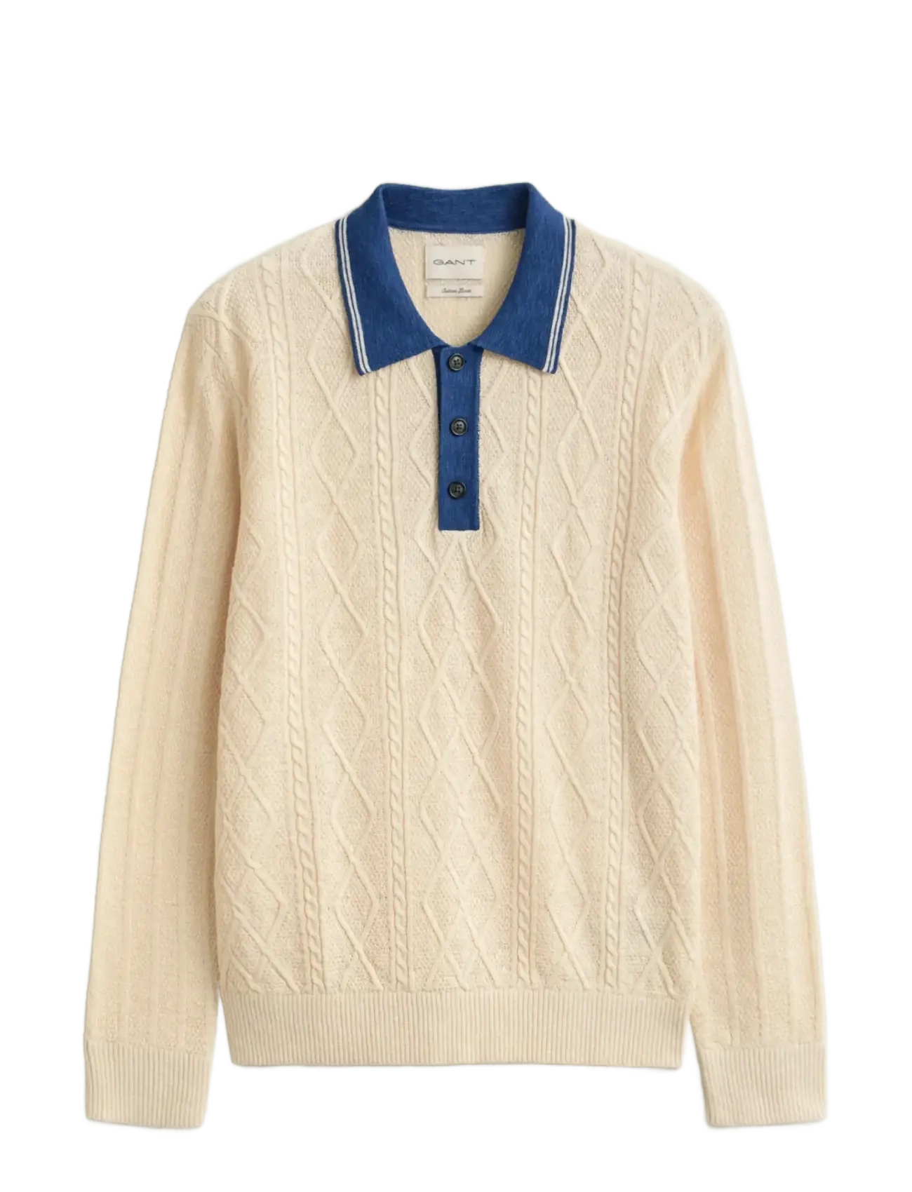 GANT LINEN COTTON SILK BLEND CABLE POLO - Gestrickte Polohemden - CREAMED WHITE / cream