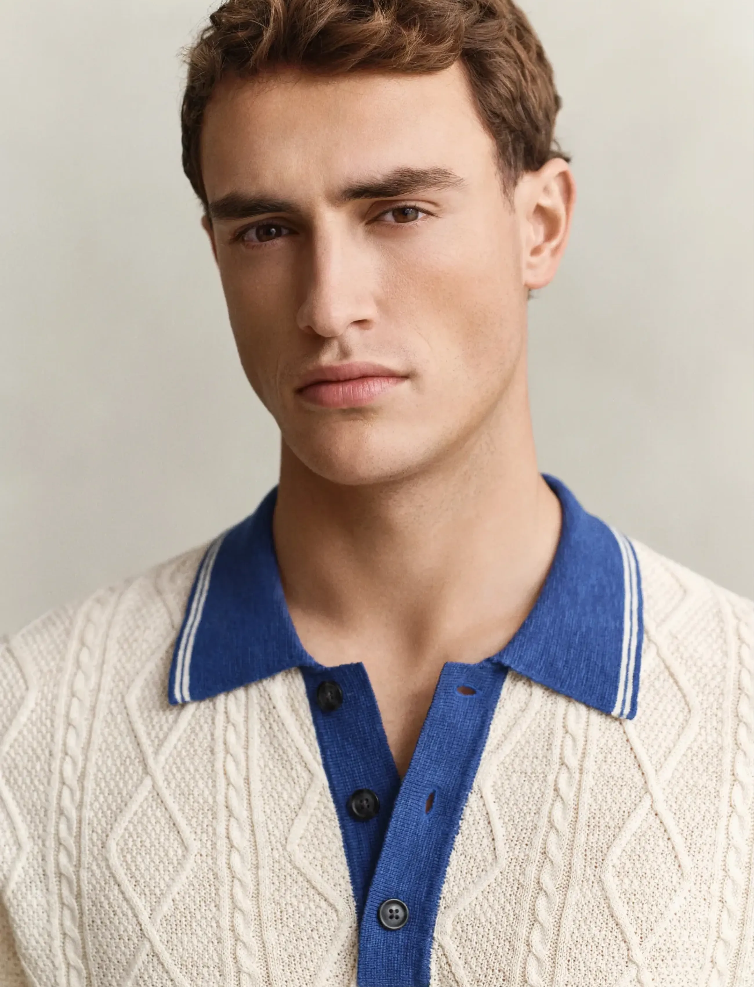 Gant - LINEN COTTON SILK BLEND CABLE POLO - poloer i strik med lange ærmer - creamed white - 3