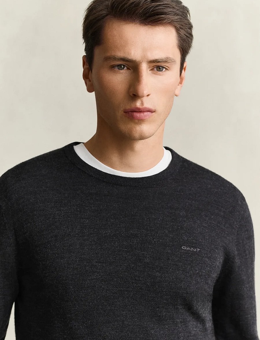 Gant - EXTRAFINE MERINO WOOL C-NECK - round necks - dk charcoal melange - 3