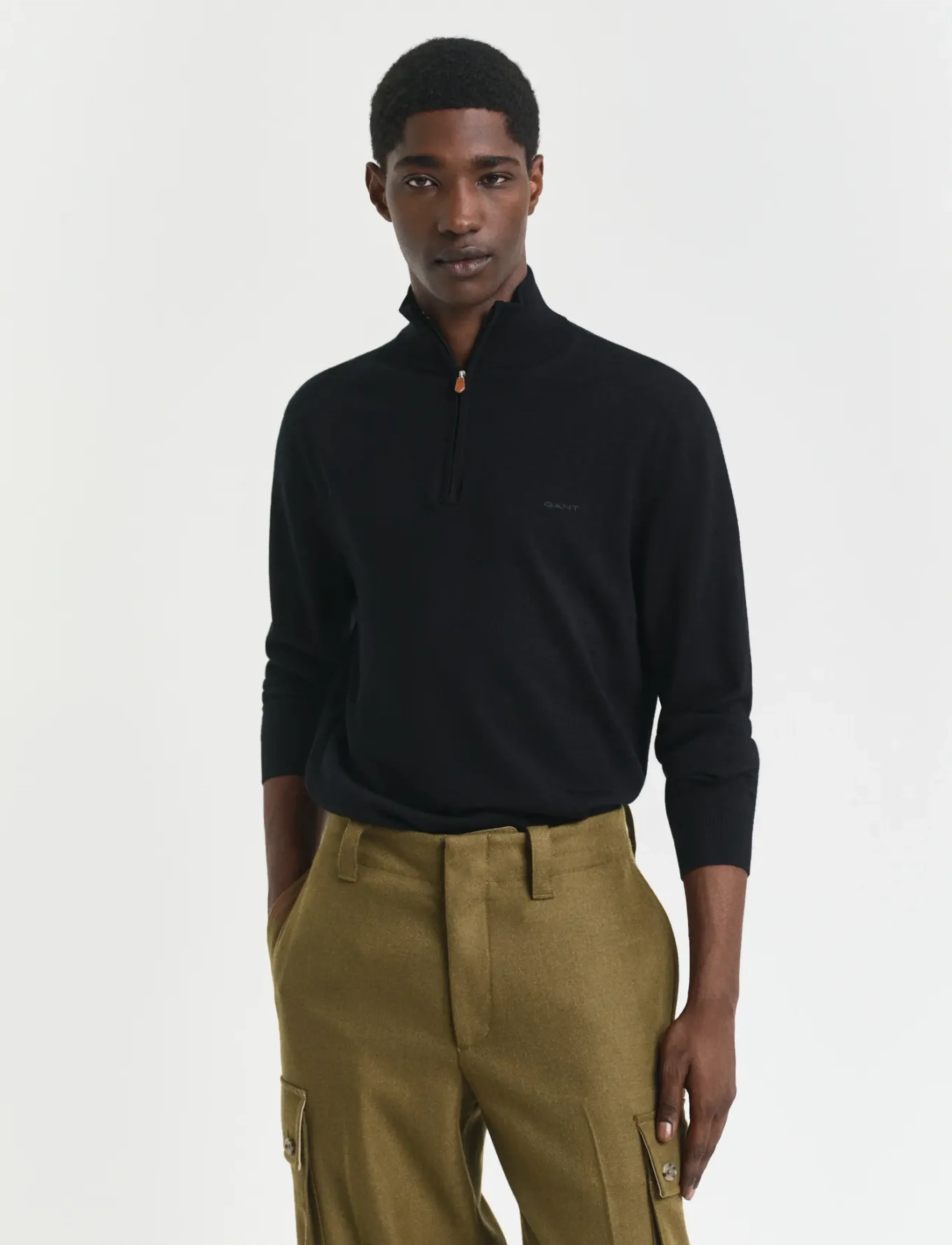 Gant Extrafine Merino Wool Half Zip, M, Black, Strik > Trøjer Med Halv Lynlås, Herre