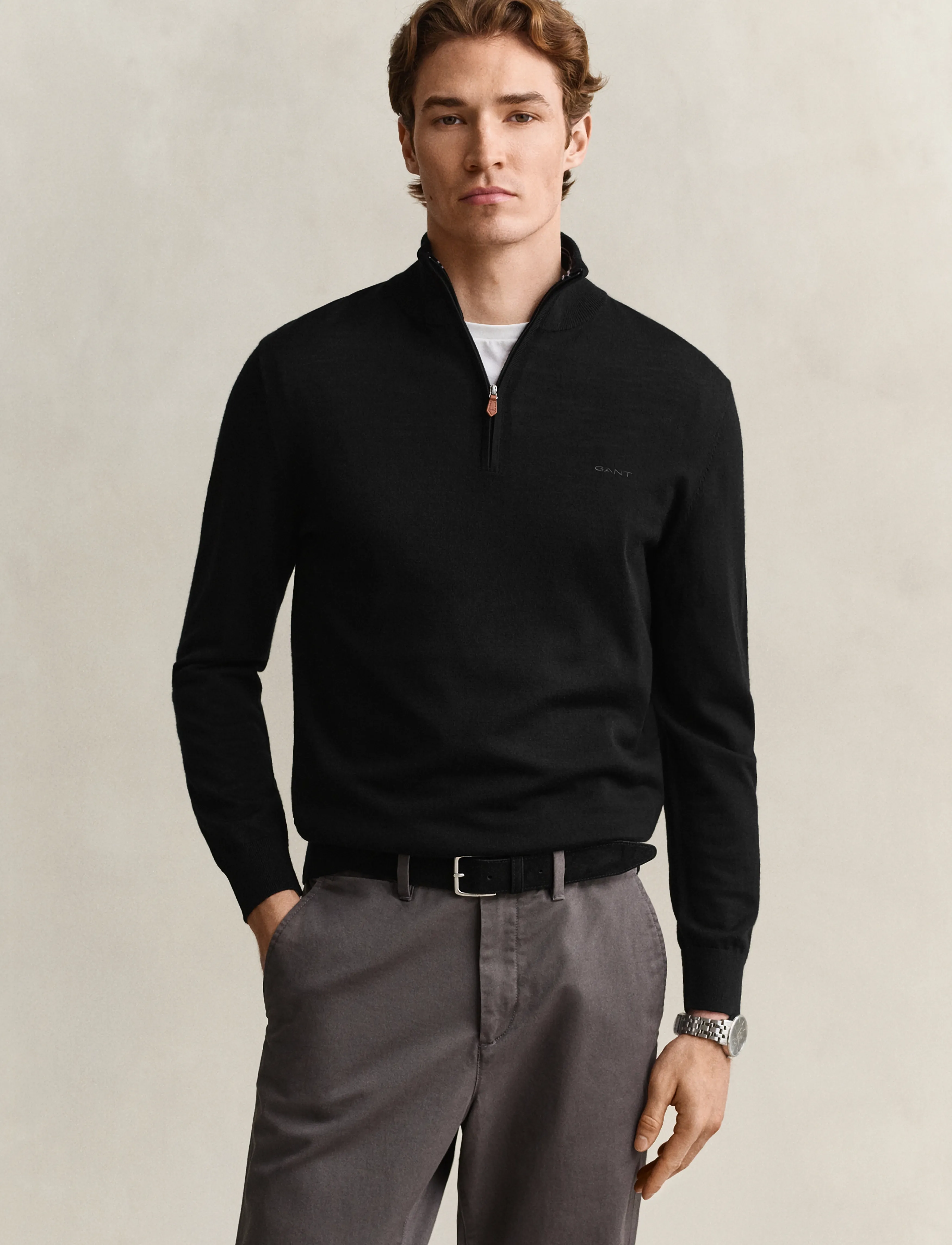 Gant - EXTRAFINE MERINO WOOL HALF ZIP - half zip jumpers - black - 0