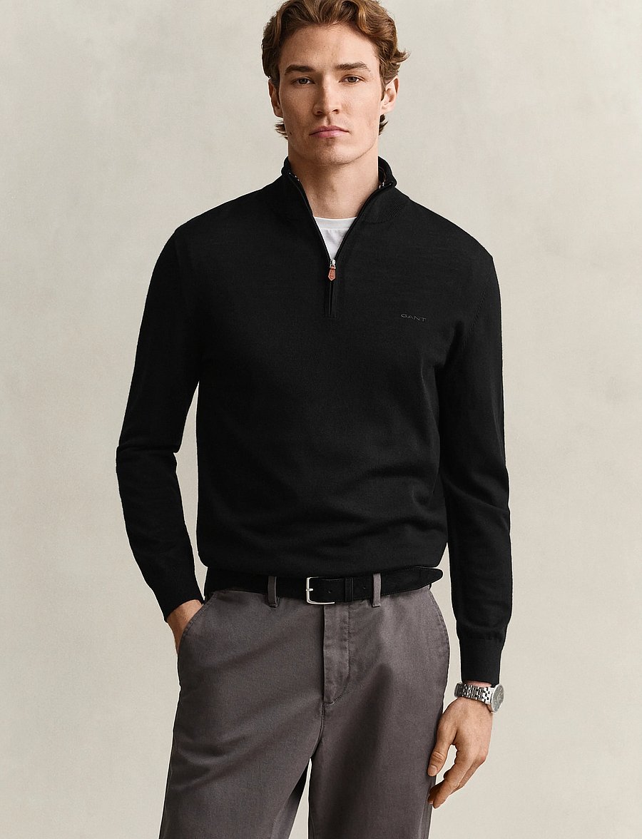 Gant - EXTRAFINE MERINO WOOL HALF ZIP - half zip jumpers - black - 0