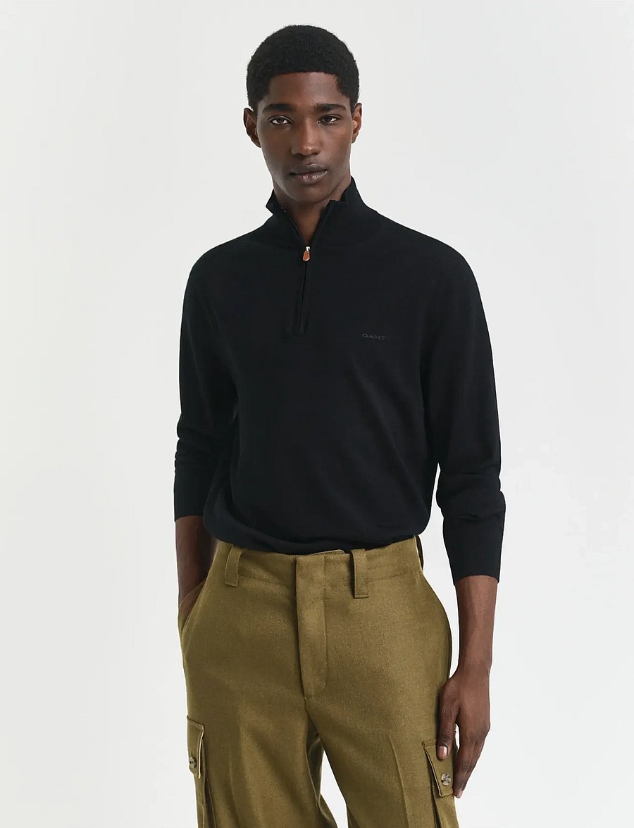 Gant - EXTRAFINE MERINO WOOL HALF ZIP - pullover mit halbem reißverschluss - black - 0