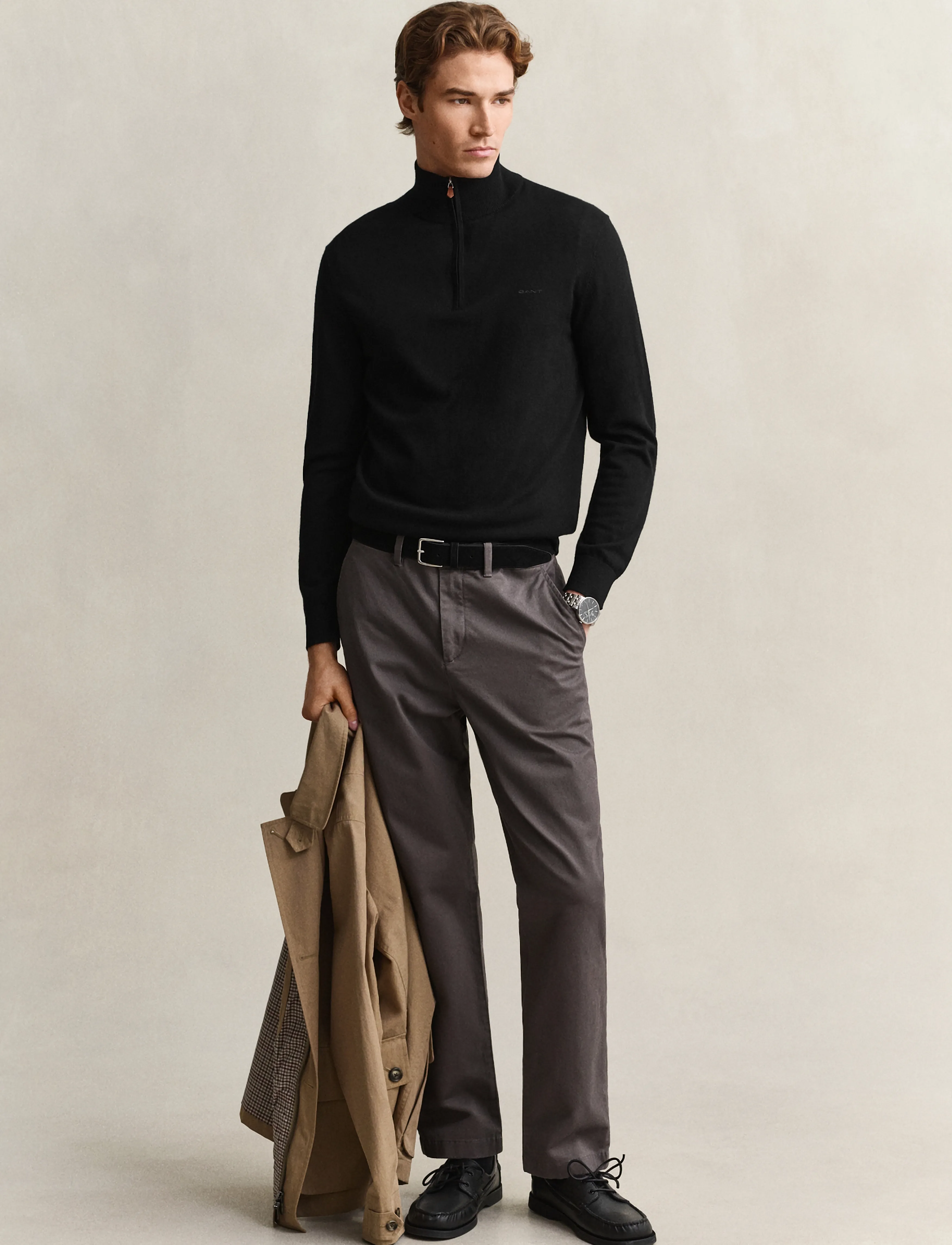 Gant Extrafine Merino Wool Half Zip stickade tröjor herr – bild 6
