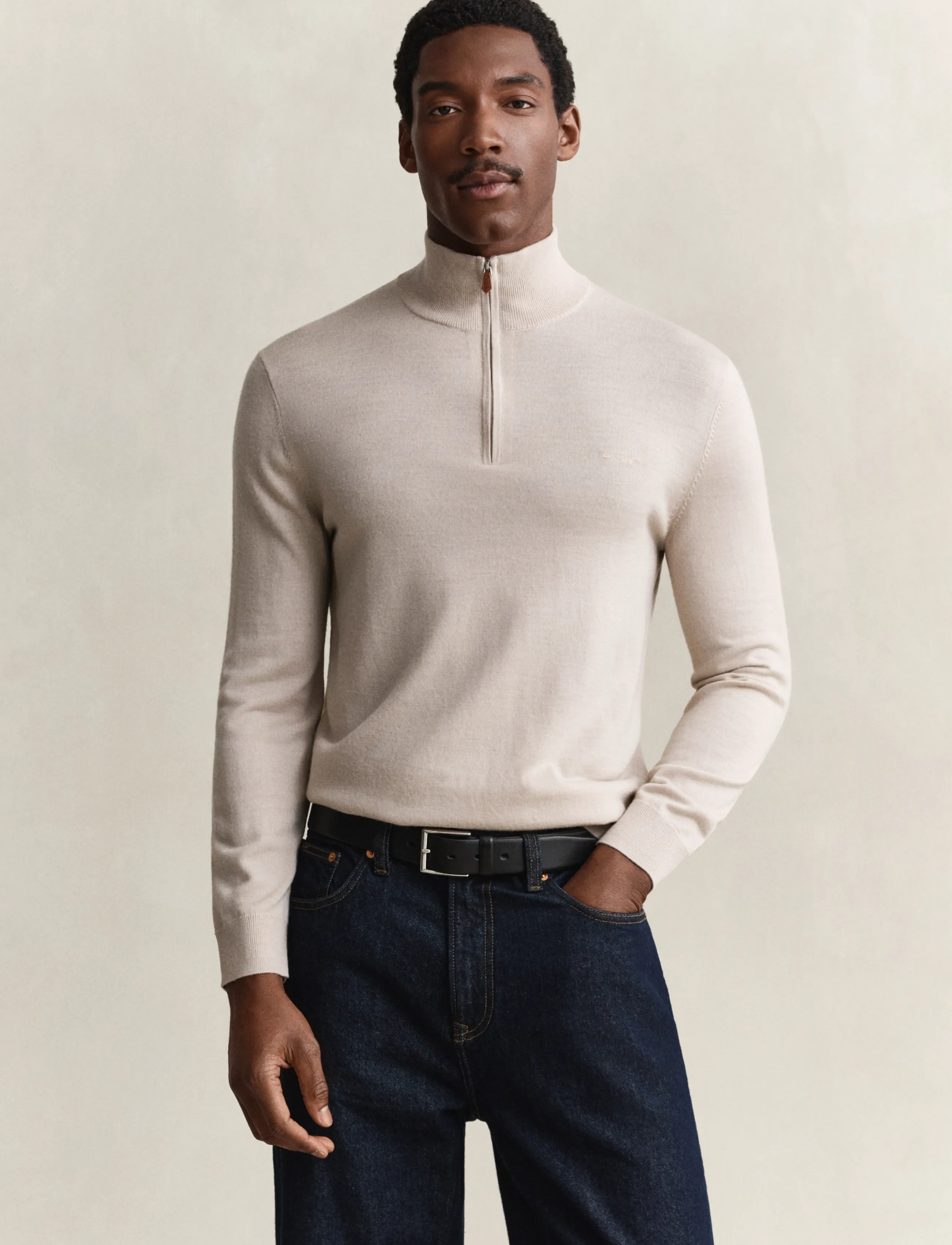 Gant EXTRAFINE MERINO WOOL HALF ZIP - Preppy - CLAY BEIGE / beige