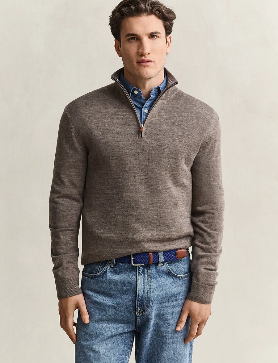 Gant - EXTRAFINE MERINO WOOL HALF ZIP - pullover mit halbem reißverschluss - dark hazelnut melange - 0