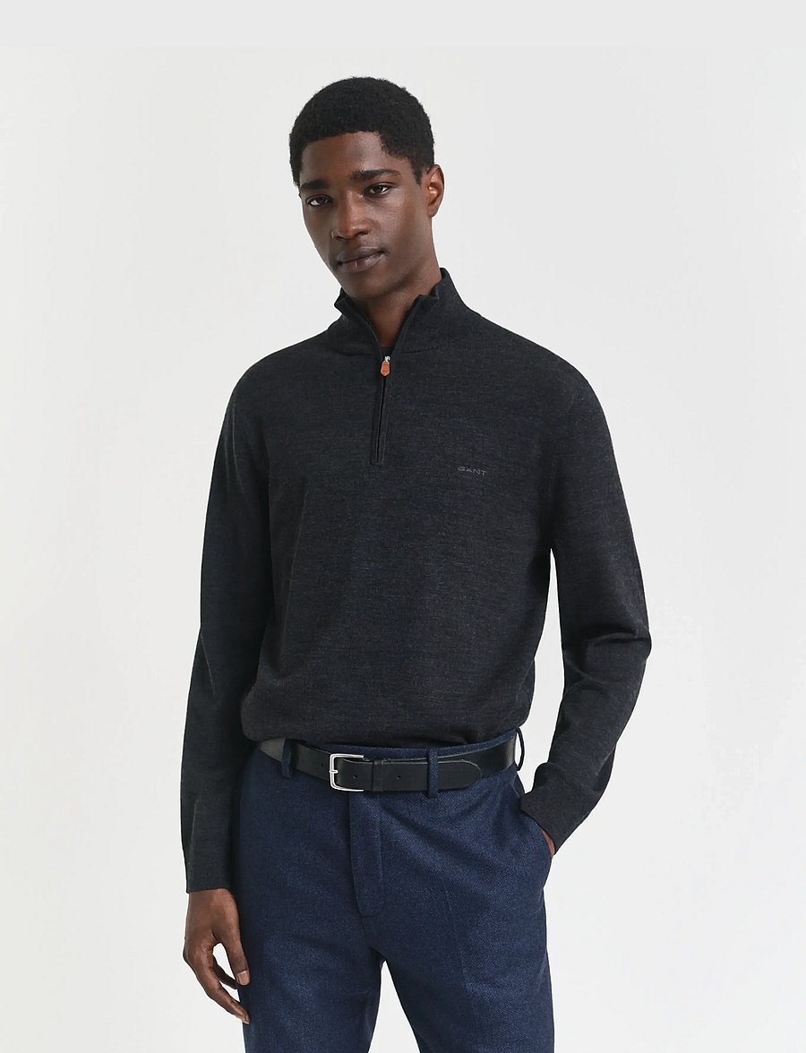 Gant - EXTRAFINE MERINO WOOL HALF ZIP - poolpika lukuga džemprid - dk charcoal melange - 0