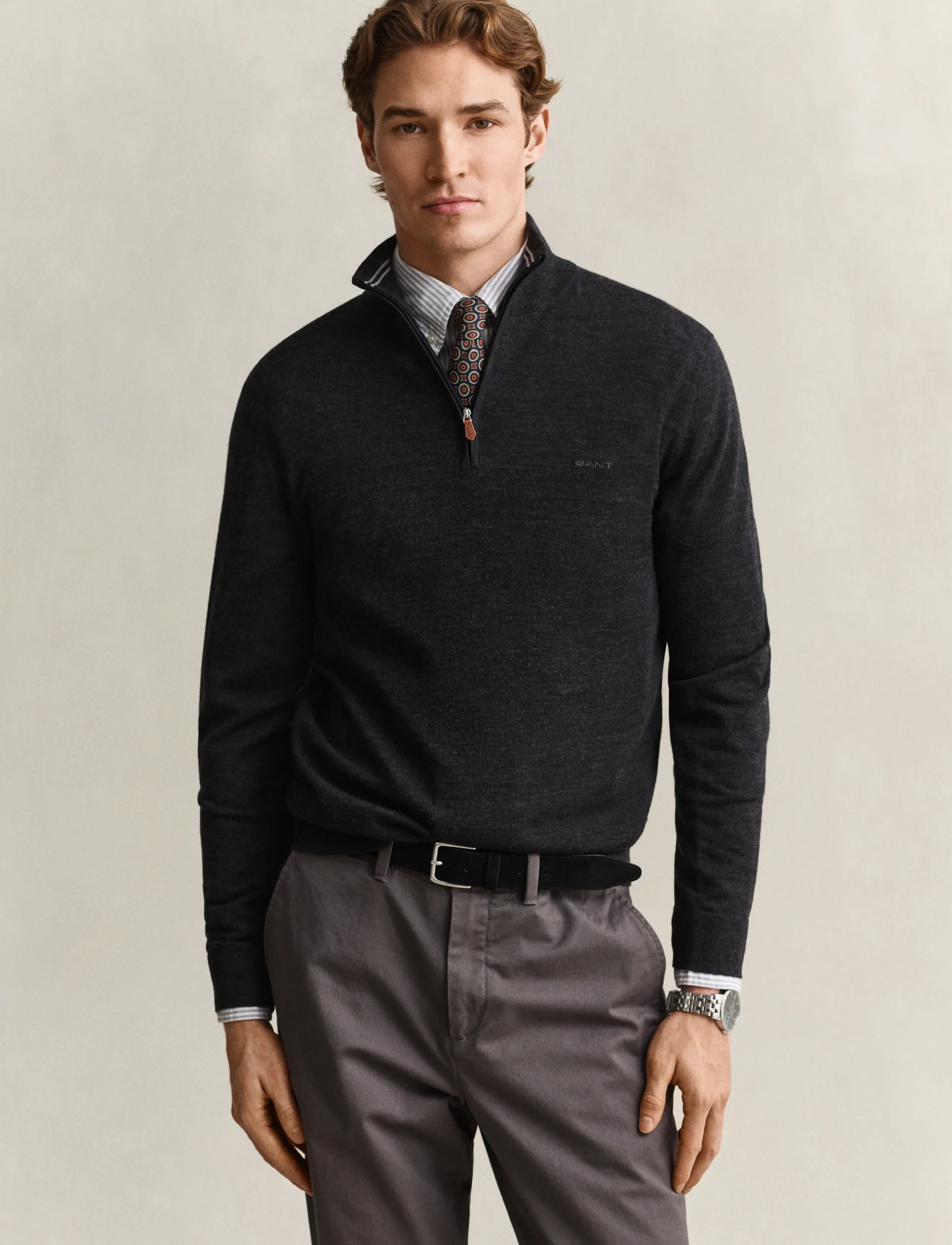Gant Extrafine Merino Wool Half Zip stickade tröjor herr – bild 5