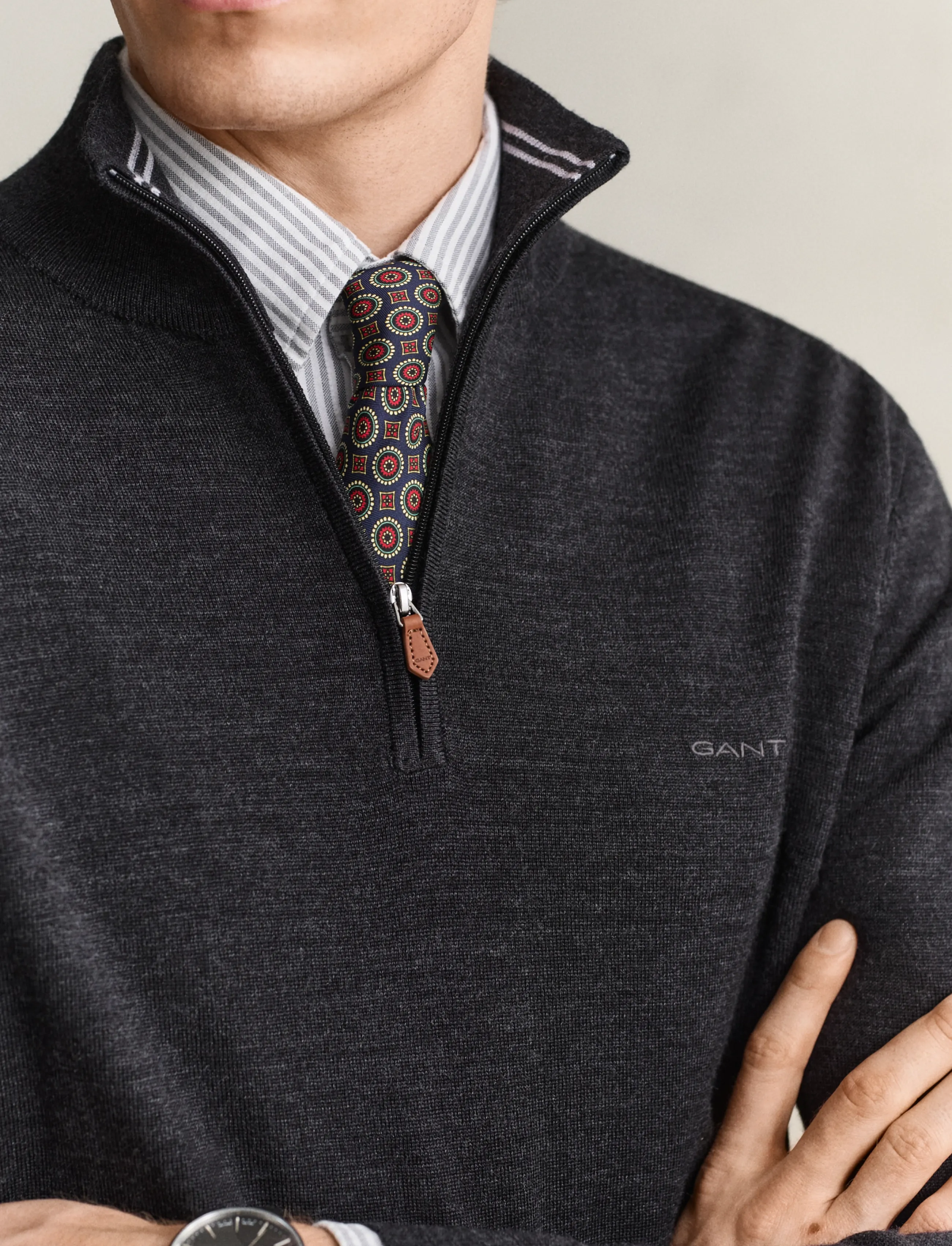 Gant Extrafine Merino Wool Half Zip stickade tröjor herr – bild 7