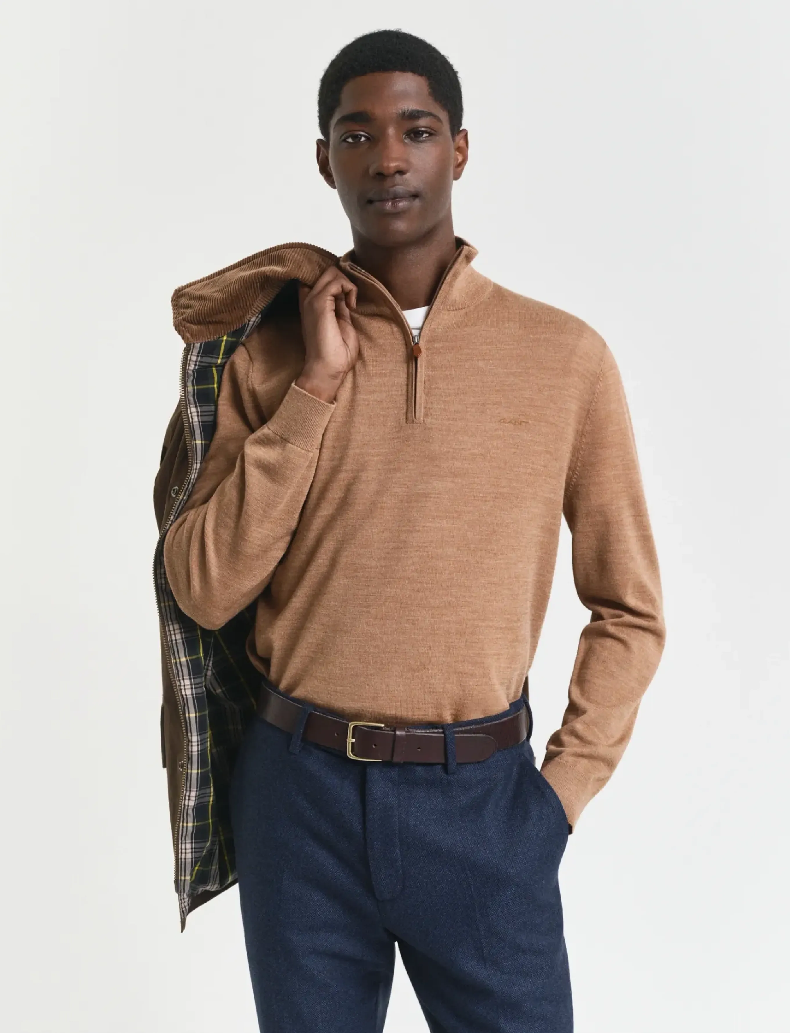 Gant Extrafine Merino Wool Half Zip stickade tröjor herr – bild 2