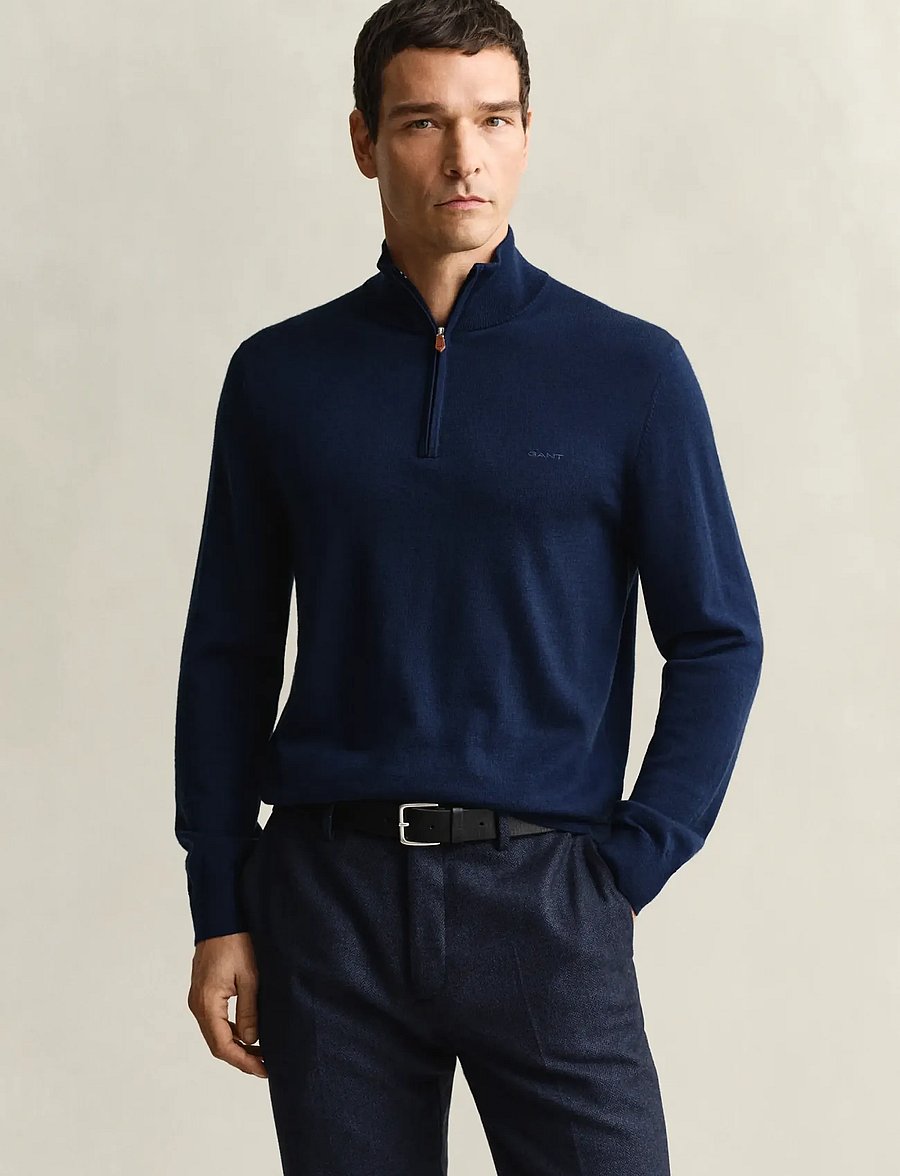 Gant - EXTRAFINE MERINO WOOL HALF ZIP - halfzip strik - marine - 0