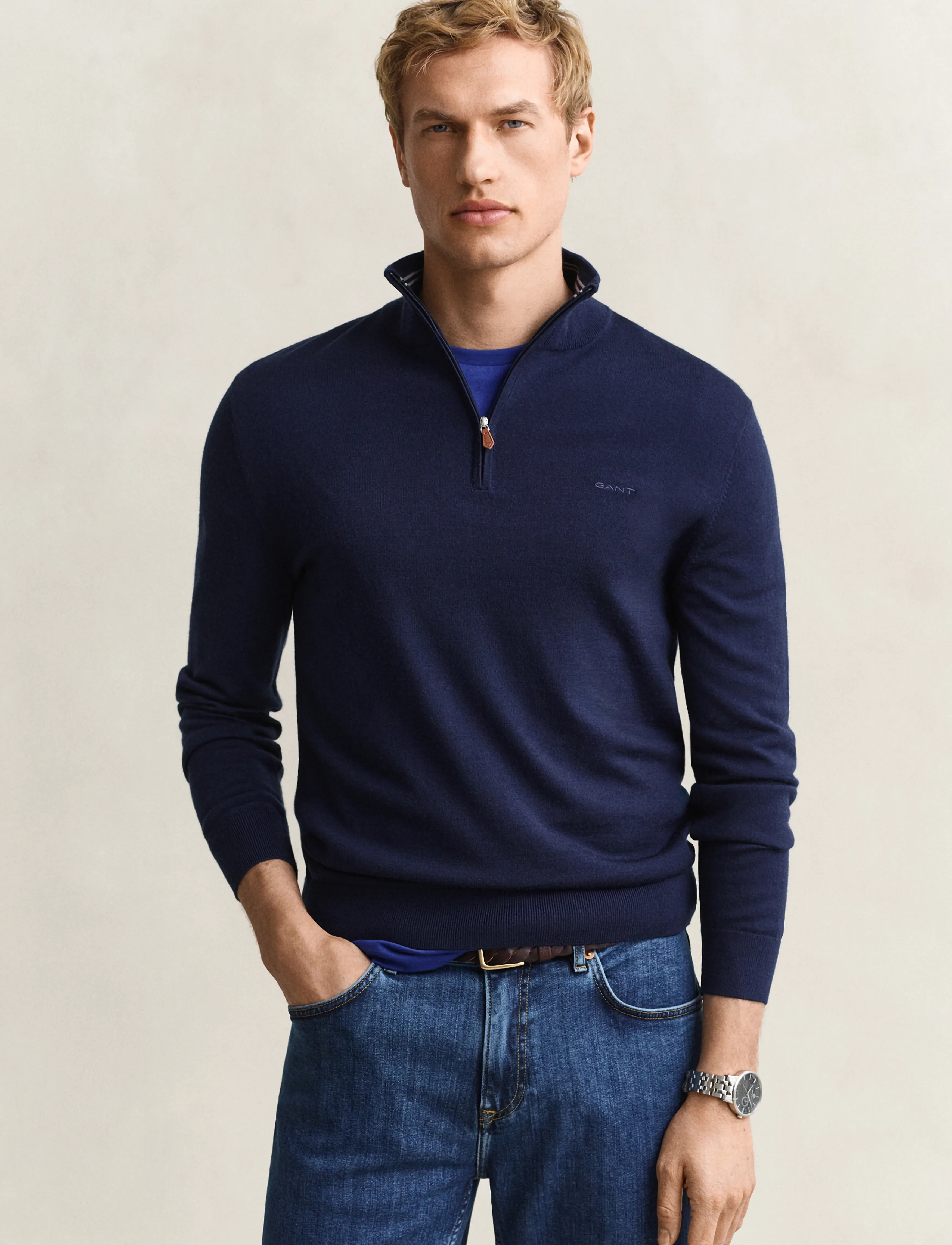 Gant - EXTRAFINE MERINO WOOL HALF ZIP - herbstliche kleidung - marine - 0
