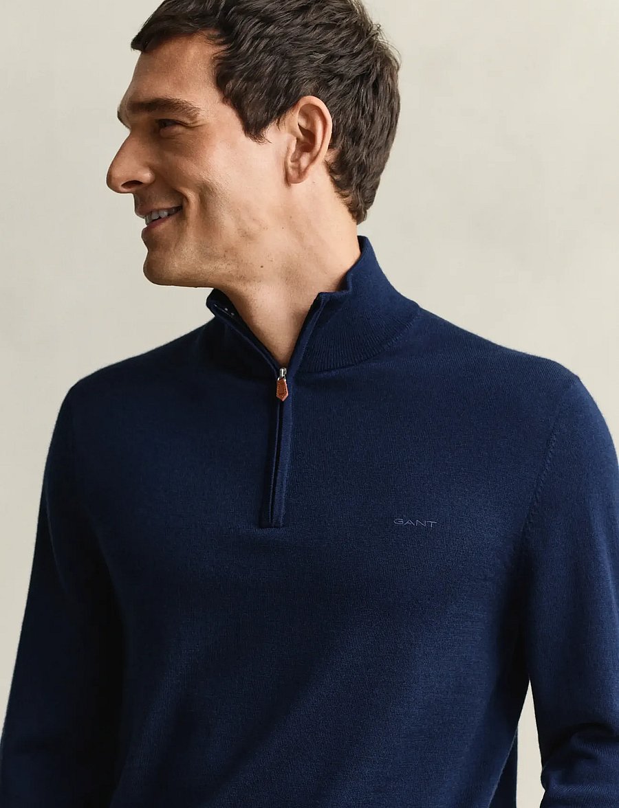 Gant - EXTRAFINE MERINO WOOL HALF ZIP - halfzip strik - marine - 3