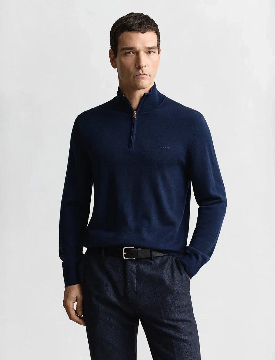 Gant - EXTRAFINE MERINO WOOL HALF ZIP - halfzip strik - marine - 4