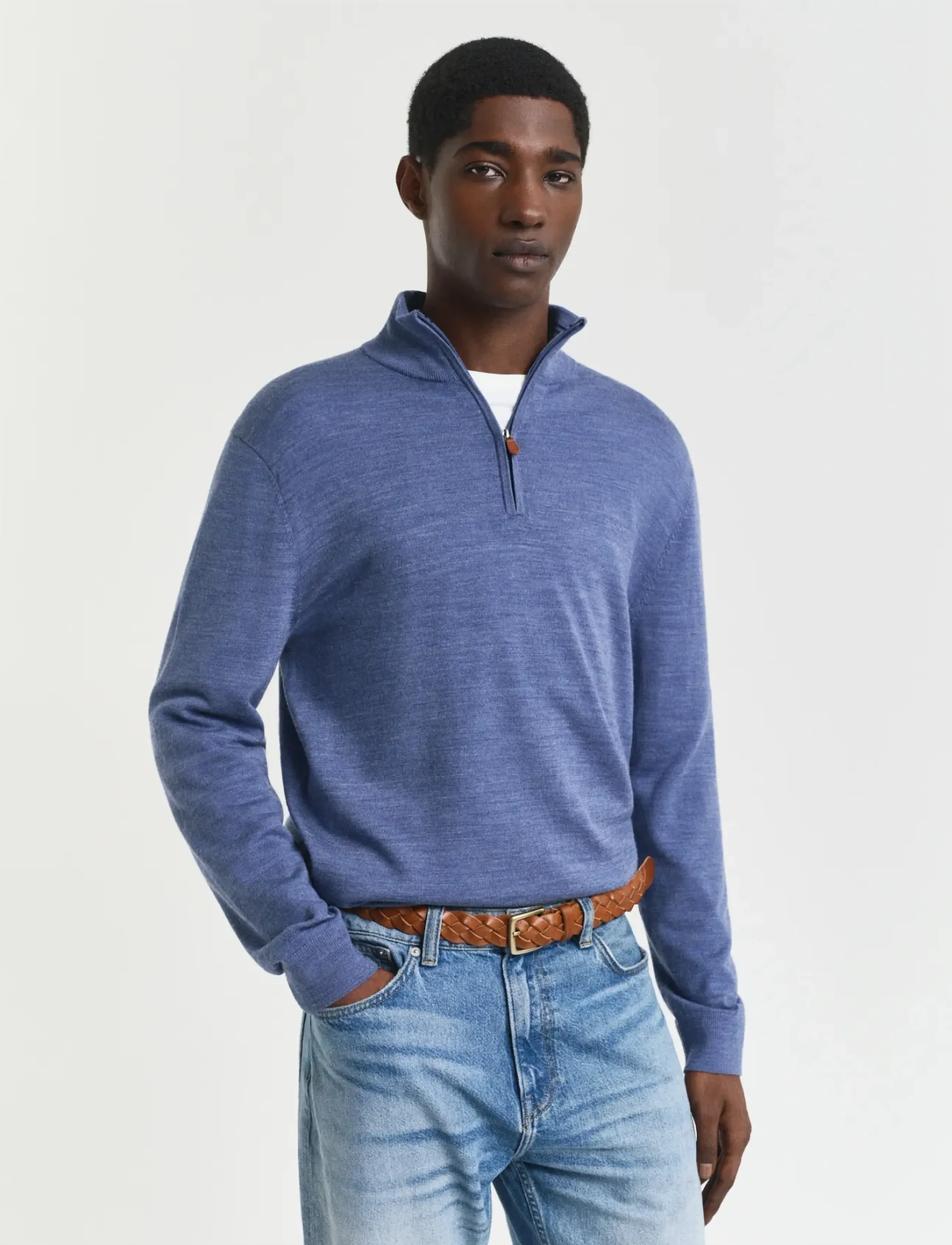 GANT EXTRAFINE MERINO WOOL HALF ZIP - Shop by occasion - STONE BLUE MELANGE / blue